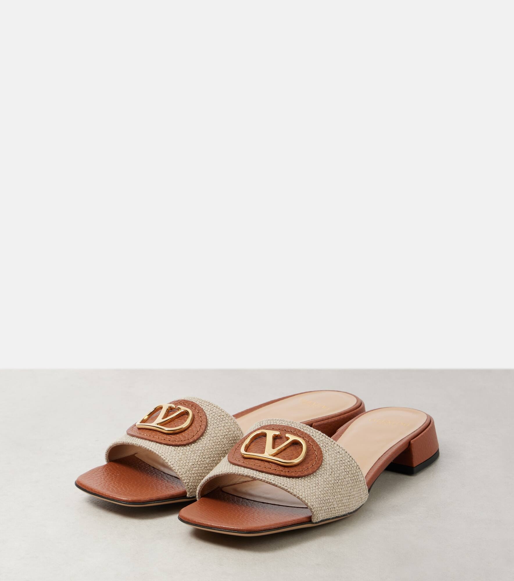 VLogo Signature leather-trimmed canvas slides - 4