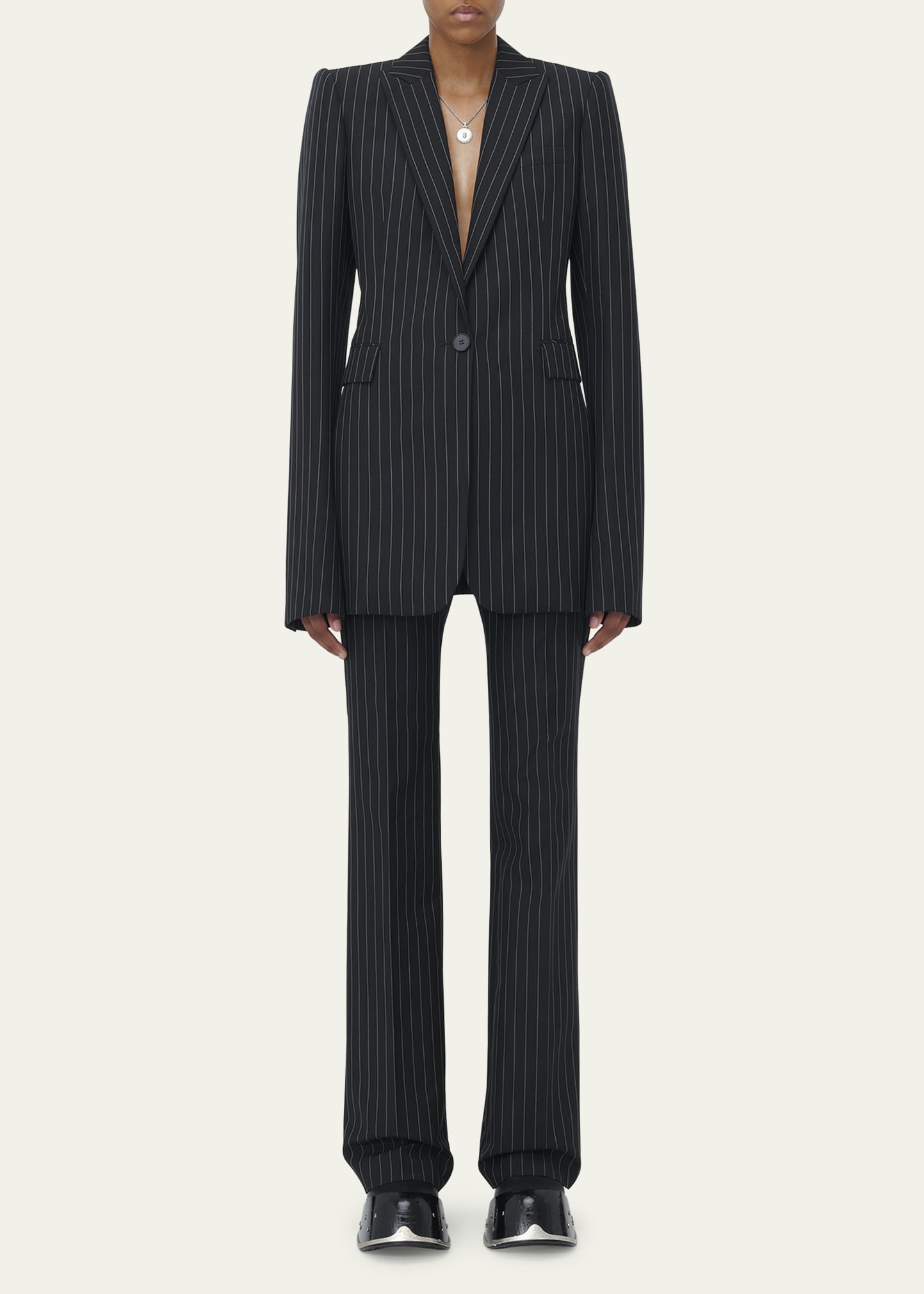 Pinstripe Single-Breasted Blazer - 2