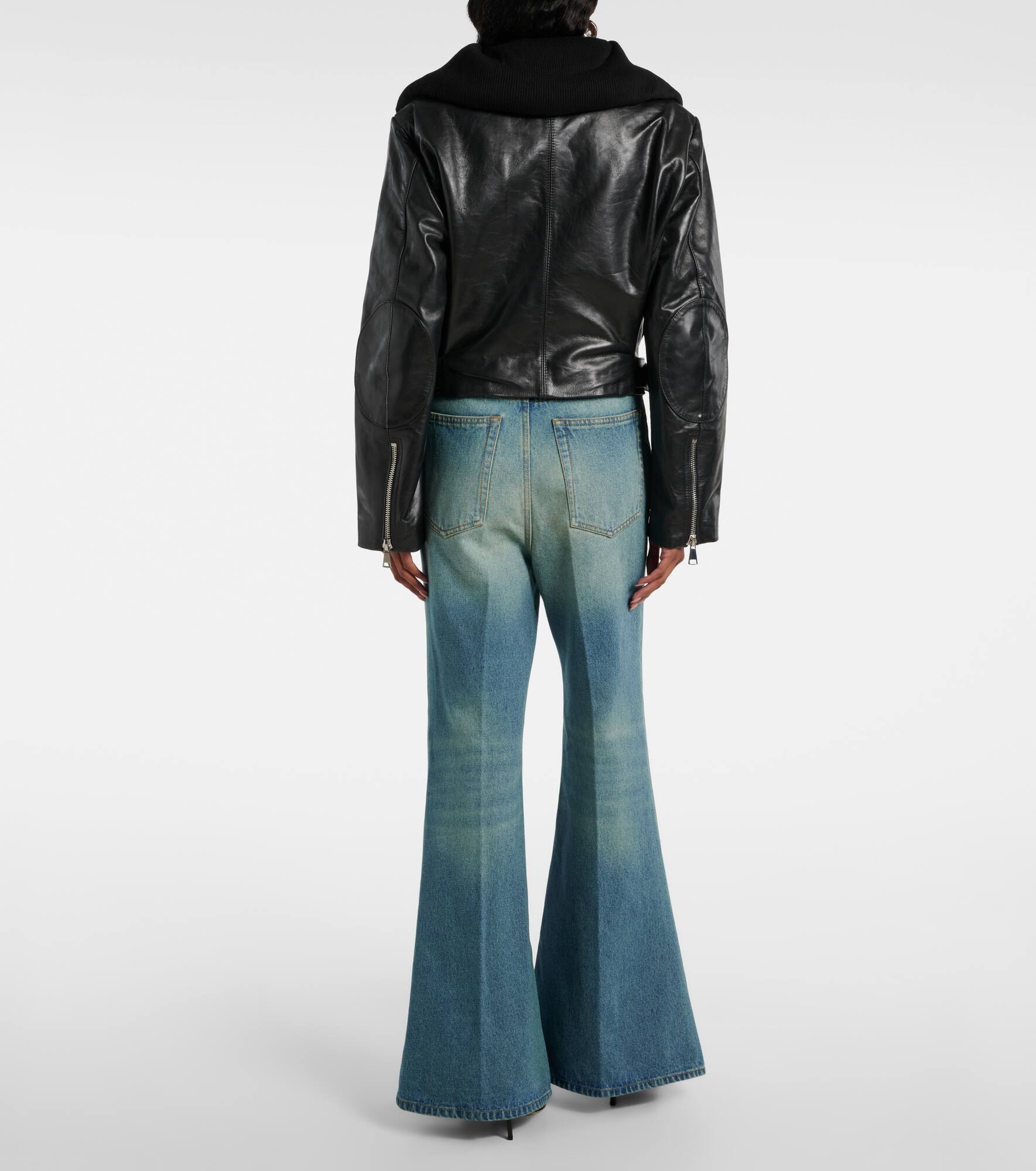 Cropped belted leather biker jacket - 3