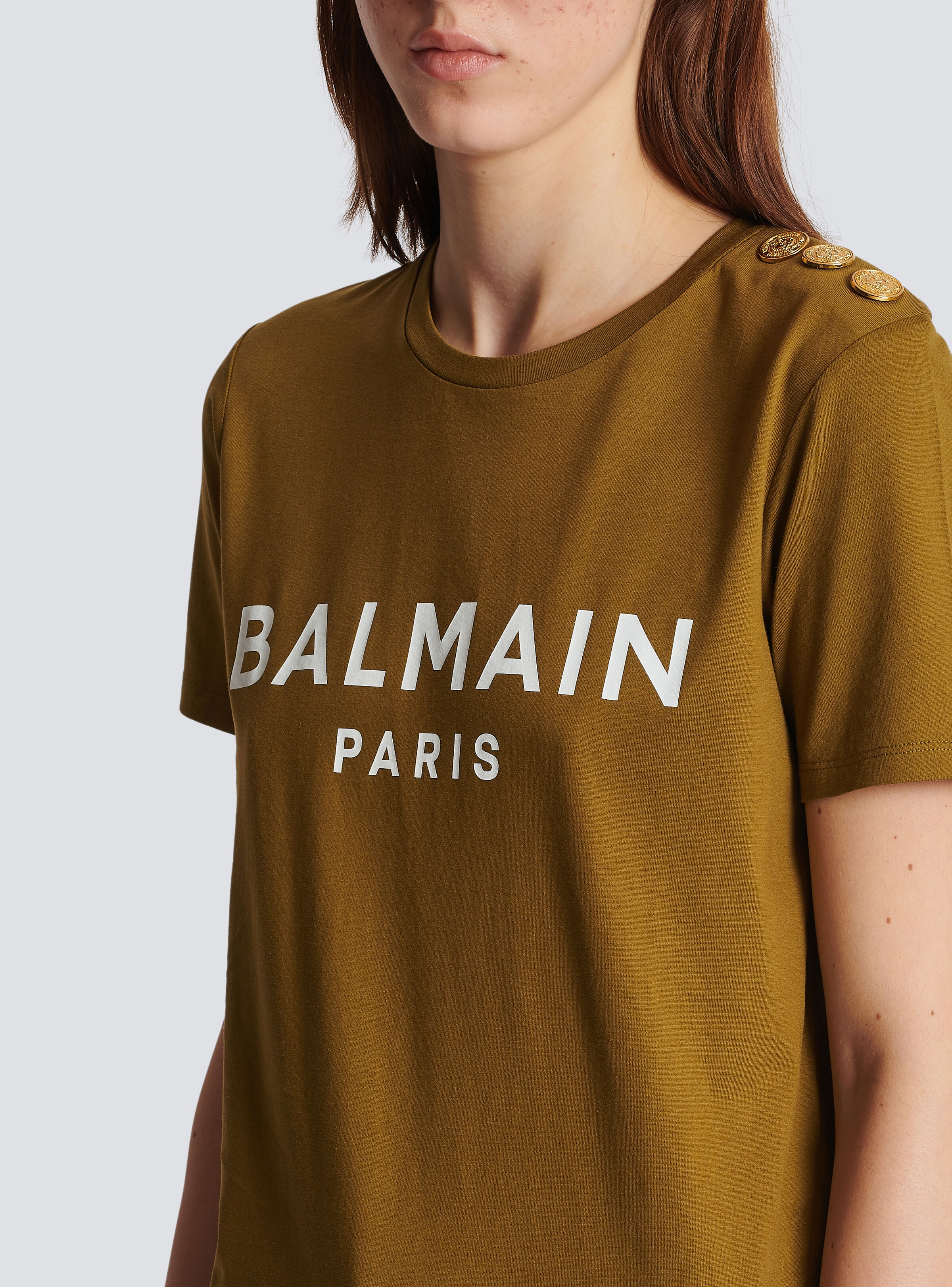 Eco-responsible cotton T-shirt with Balmain logo print - 7
