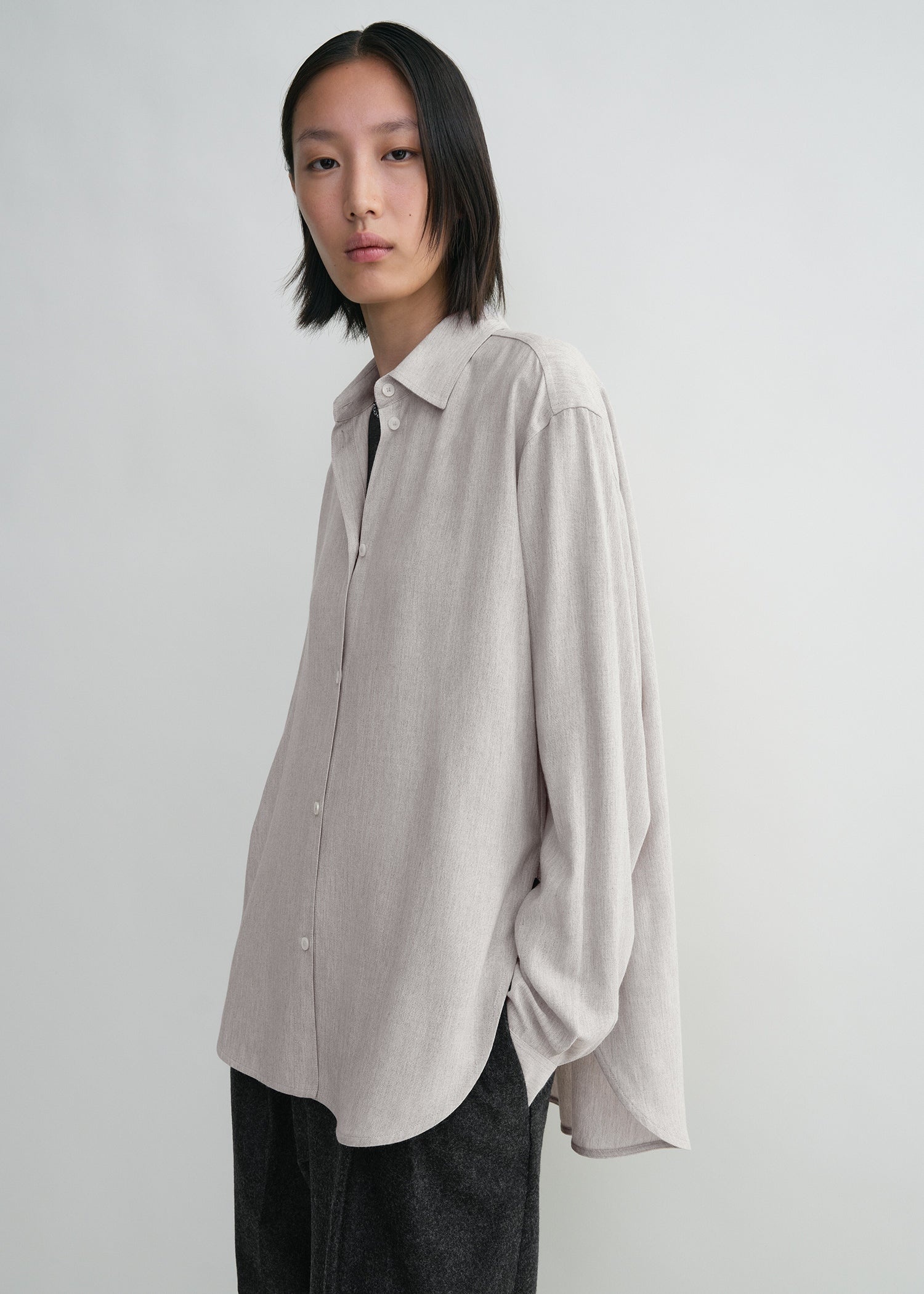 Fluid viscose-blend shirt pale grey mélange - 5
