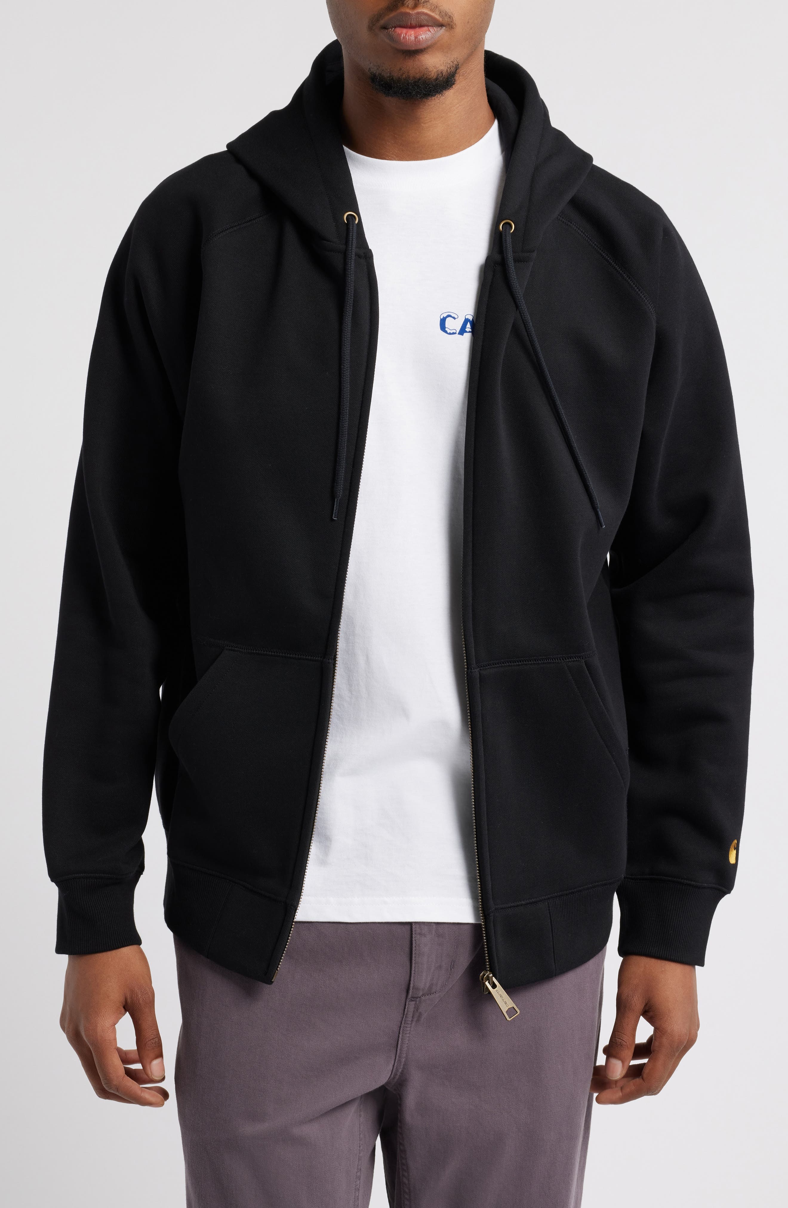 Carhartt Work In Progress Chase Cotton Blend Zip-Up Hoodie in Black /Gold at Nordstrom - 1