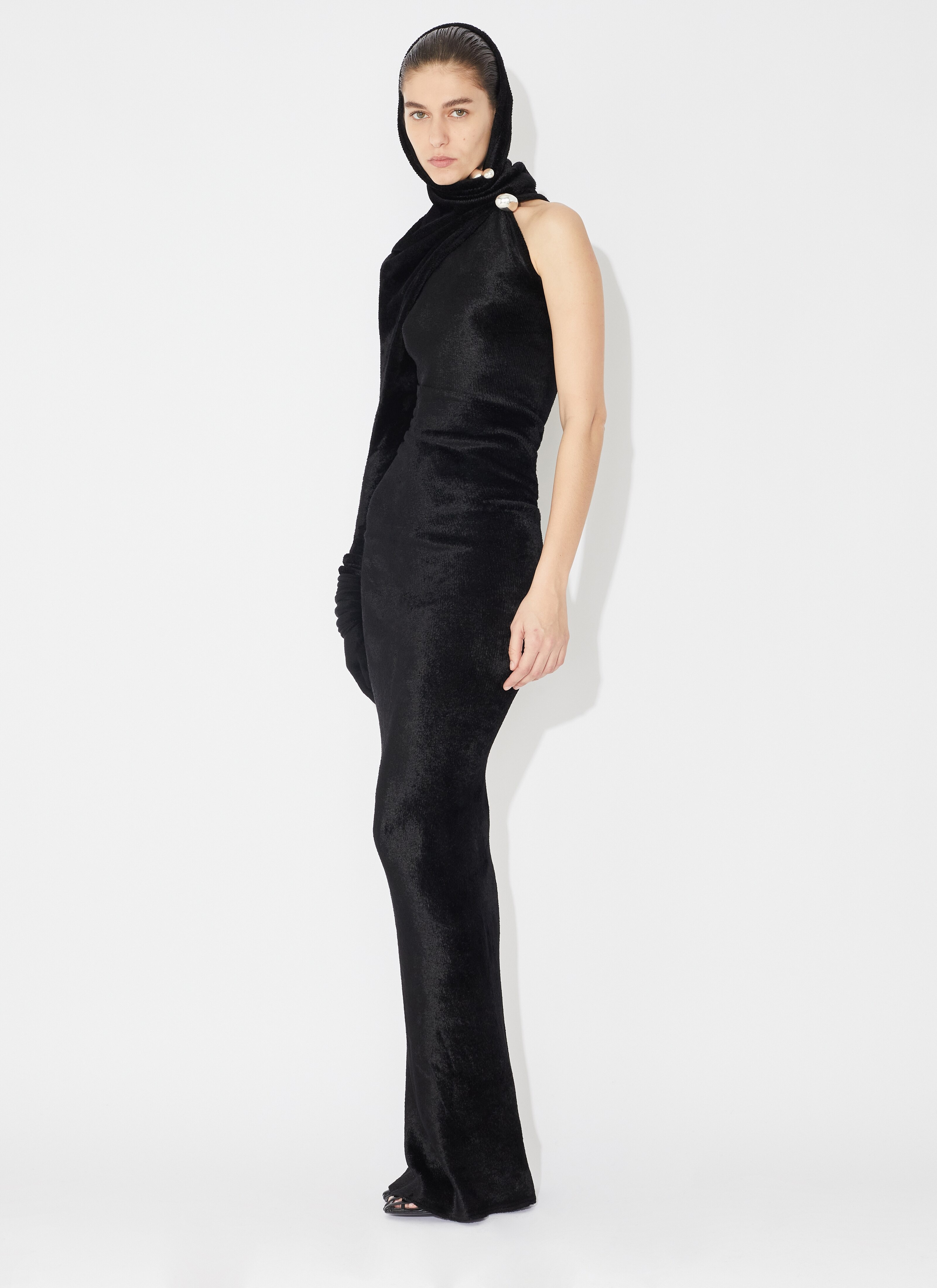 SHINY VELVET HOOD DRESS - 4