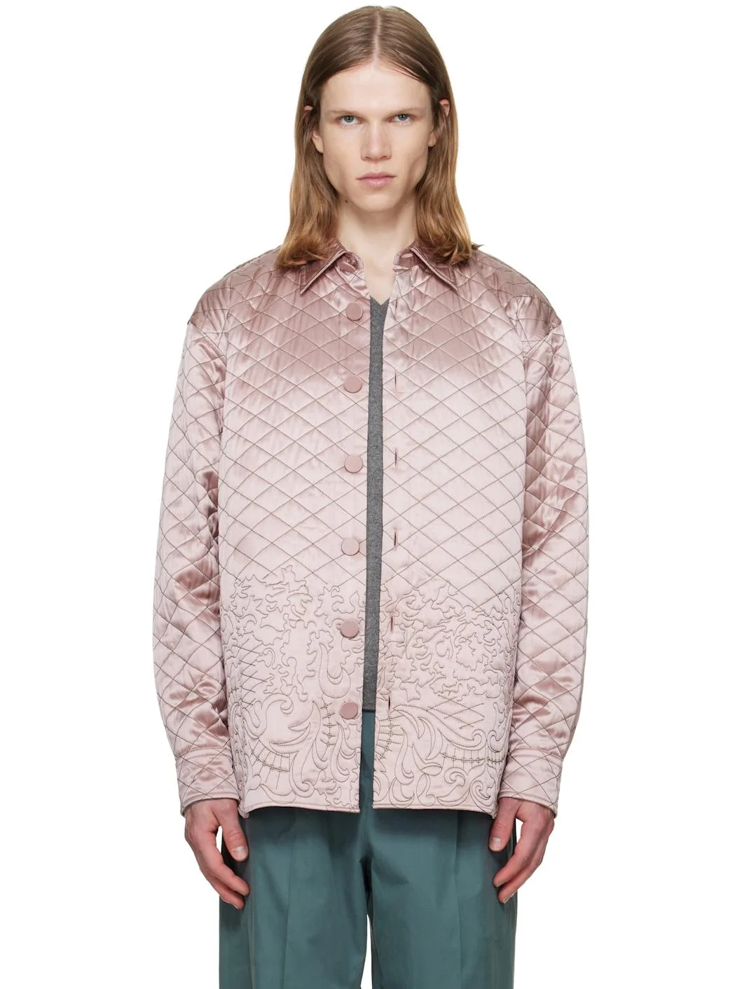 SSENSE Exclusive Pink Quilted Silk Jacket - 1