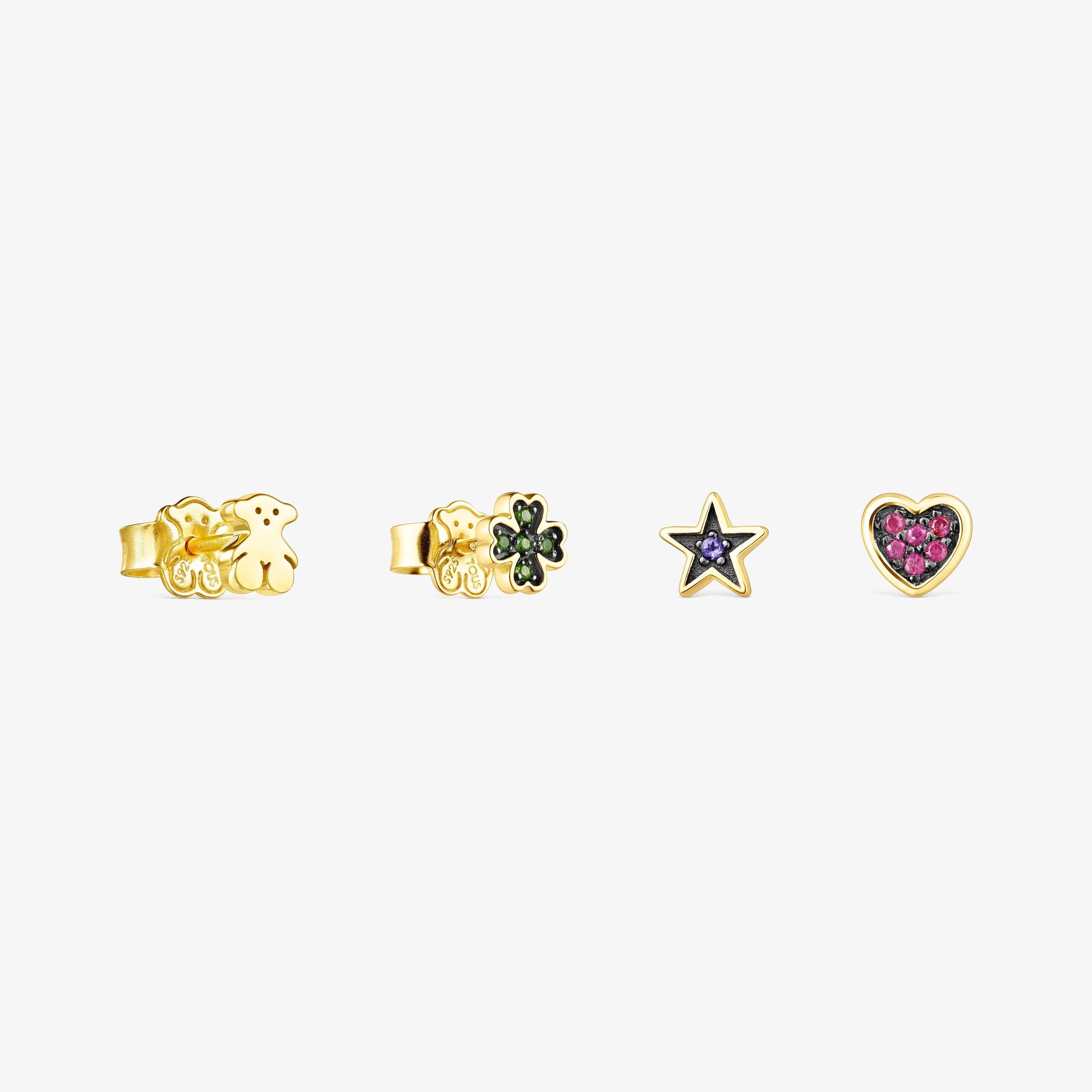 Set of 18K gold vermeil Teddy Bear Earrings with Gemstones - 1