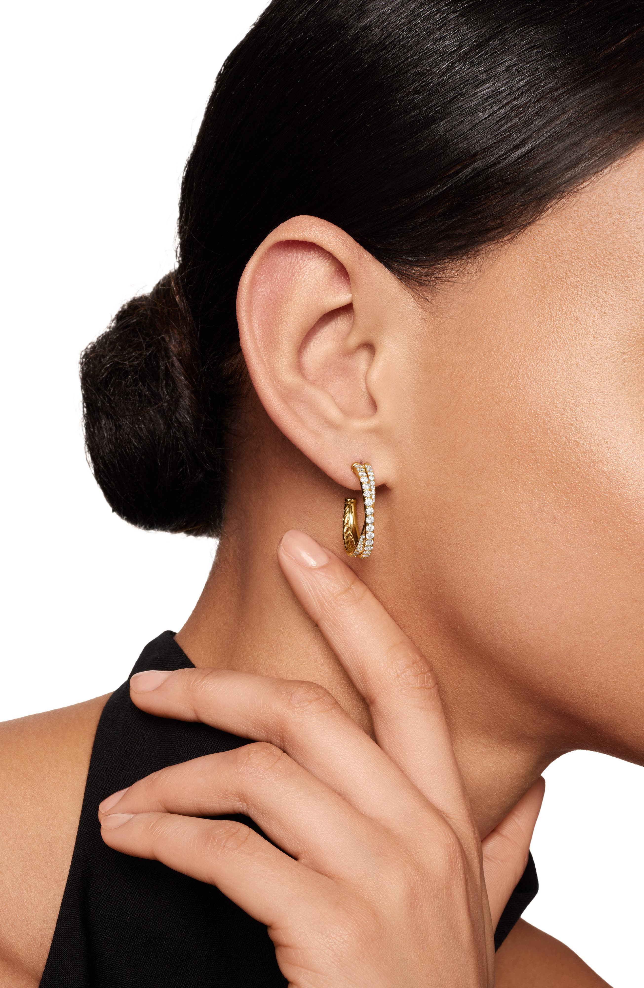 David Yurman Pavé Diamond Crossover Hoop Earrings in 18K Yellow Gold at Nordstrom - 3