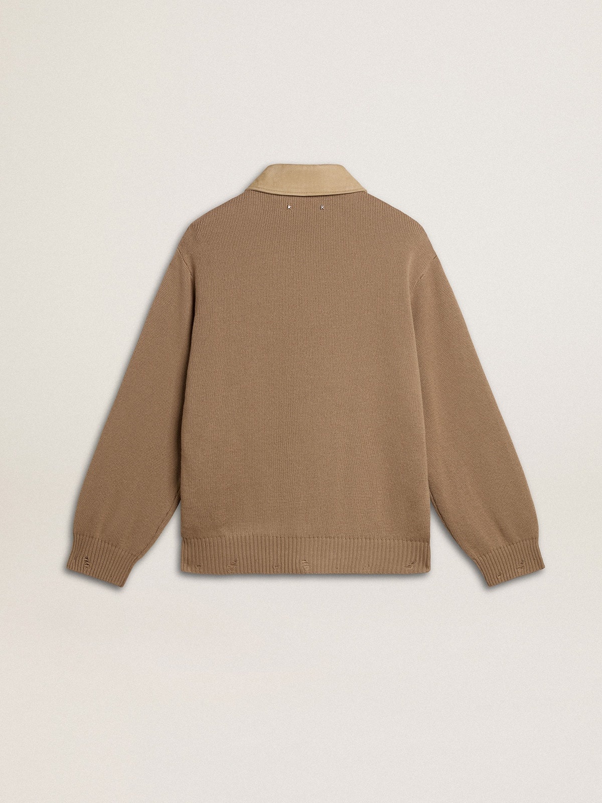 Men's jacket in travertine-colored nubuck leather with wool-blend sleeves and back - 7