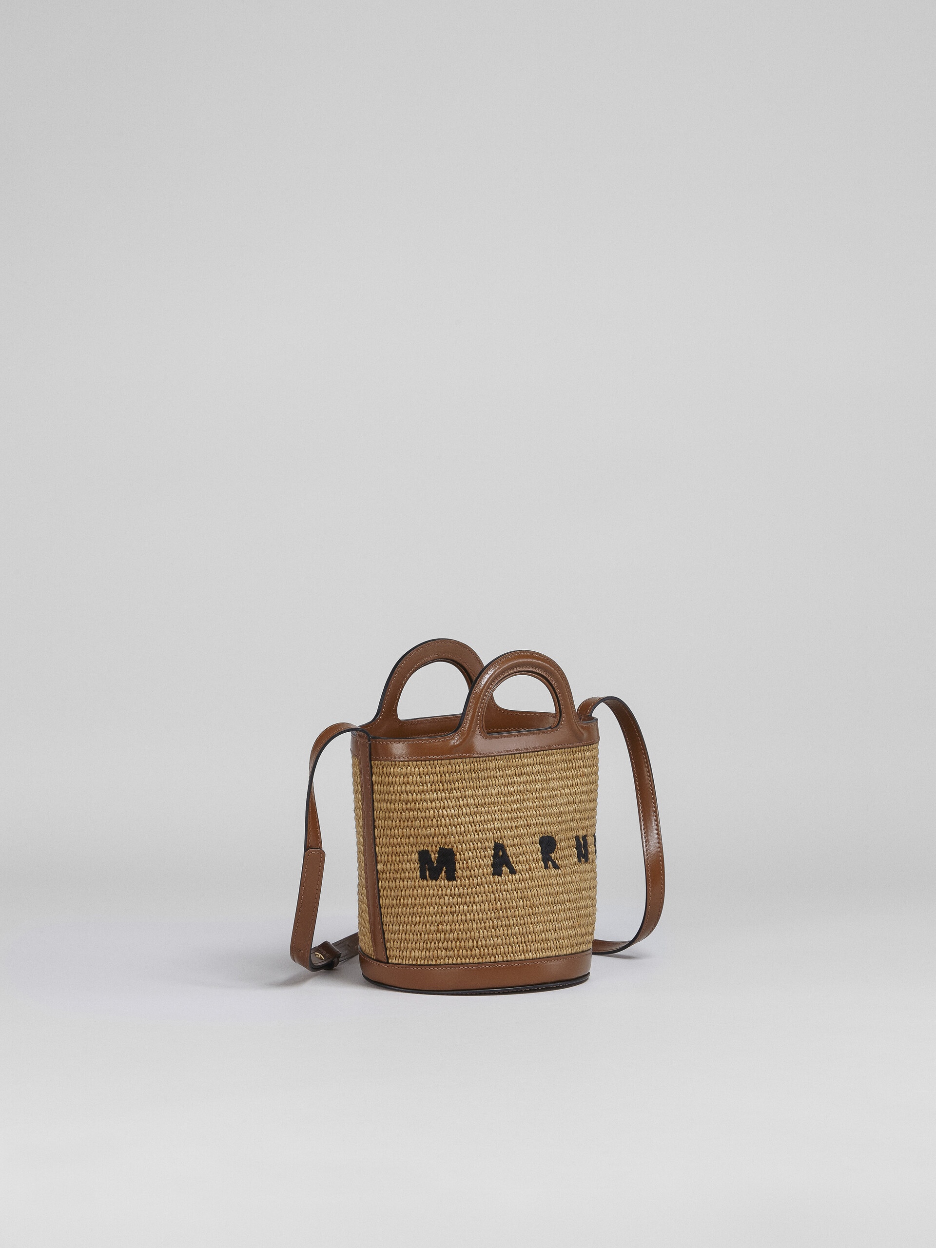 TROPICALIA MINI BUCKET BAG IN BROWN LEATHER AND RAFFIA - 6