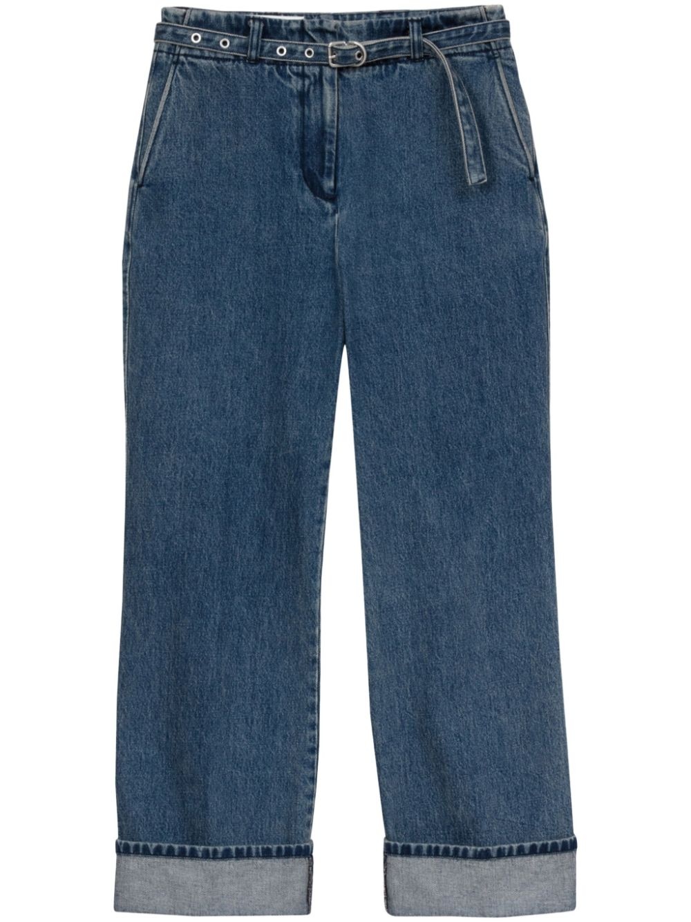 belted flared cotton jeans - 1