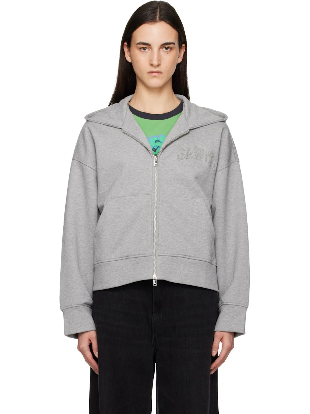 Grey Two-way Zip Hoodie - 1