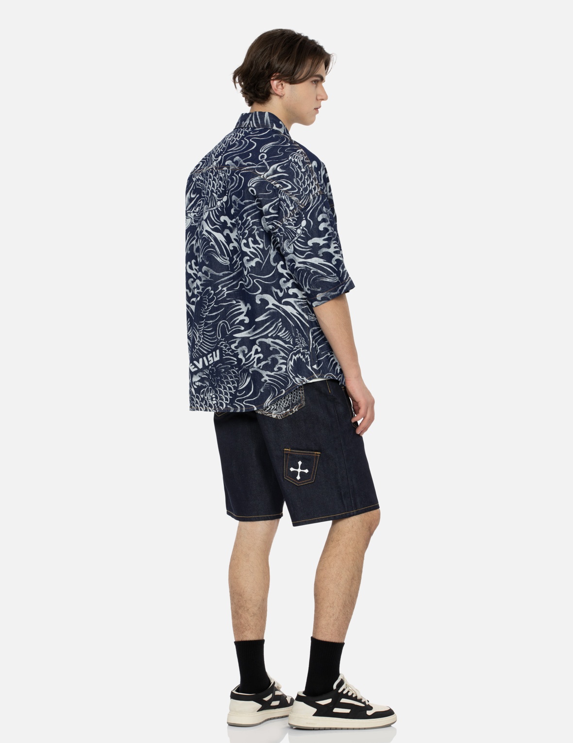 ALLOVER SEAGULL AND CARP EXTRACTED PRINT LOOSE FIT DENIM SHIRT - 4