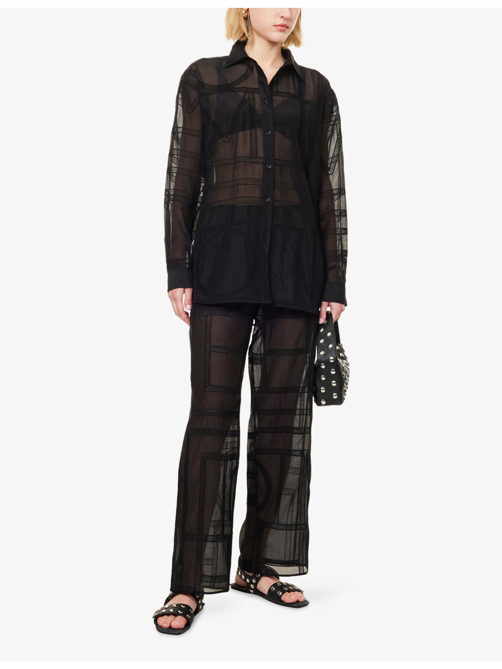 Monogram-Crochet Wide-Leg Cotton And Silk Trousers - 2