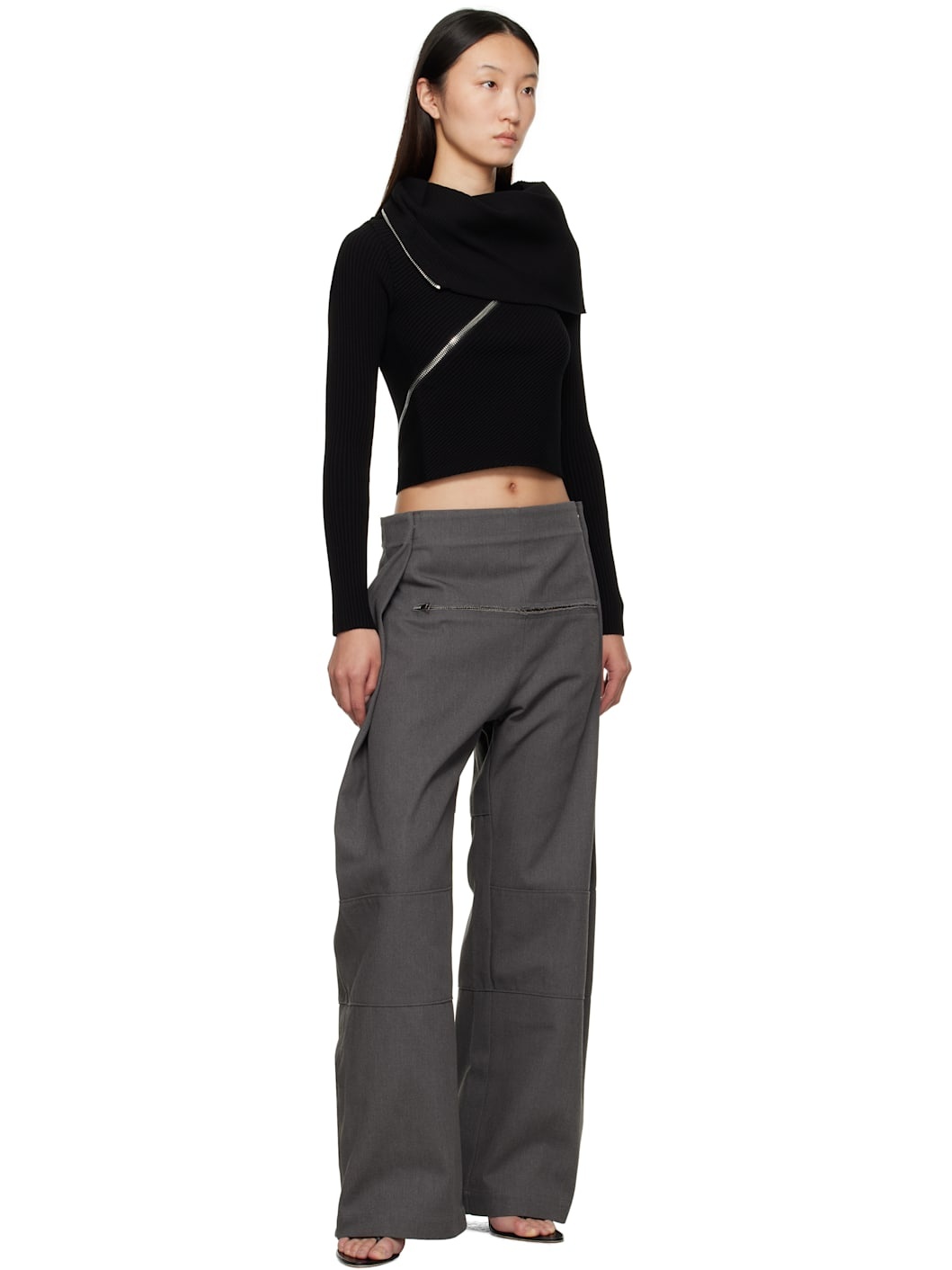 Gray Zip Denim Trousers - 4
