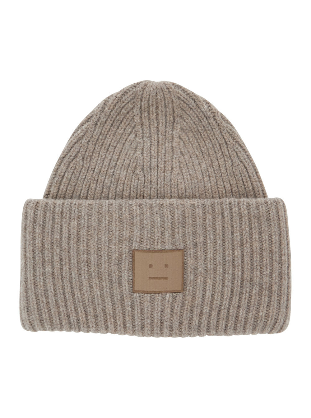 Acne Studios Women Beige Knit Beanie With Patch On The Front In Wool Blend Woman - 1
