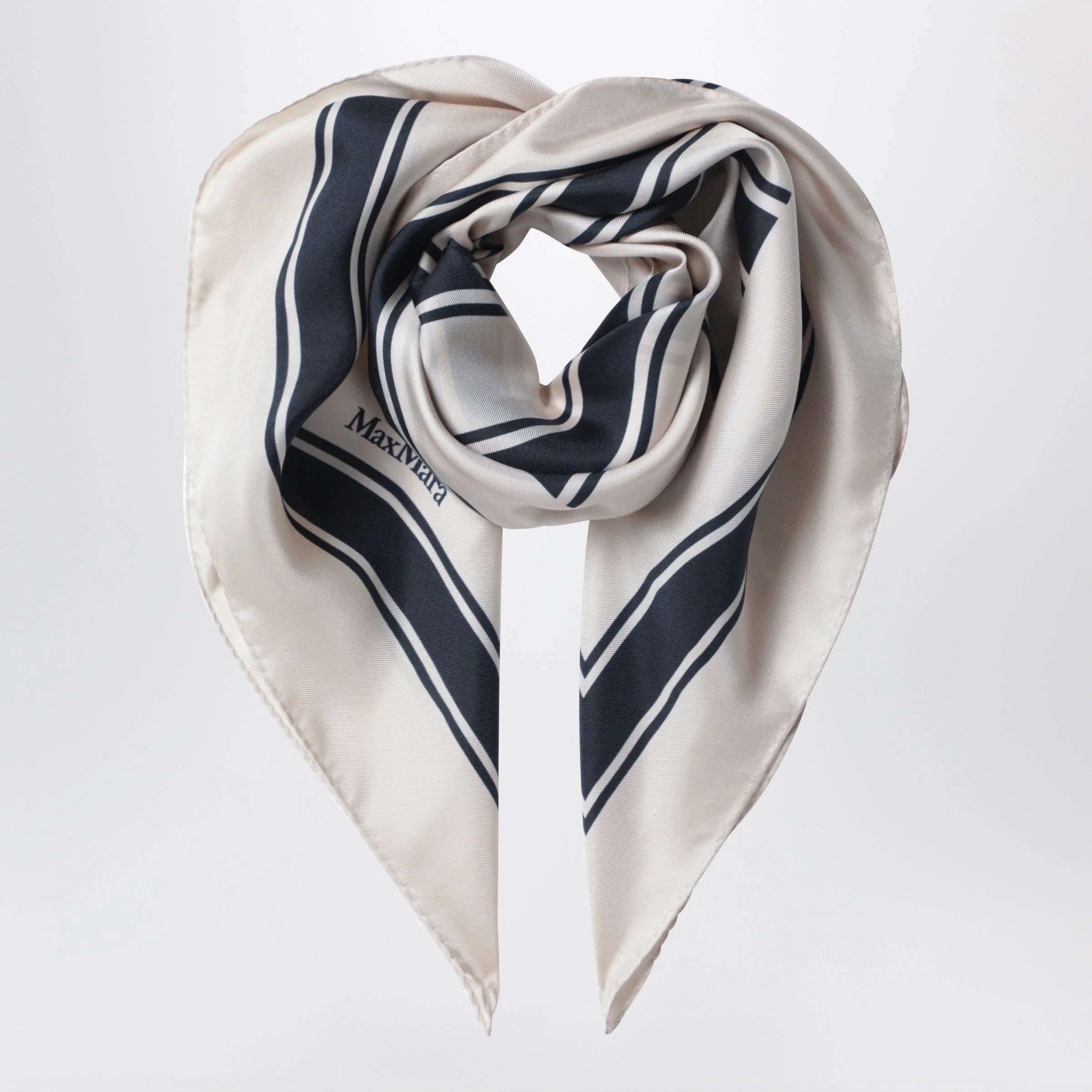 Square printed silk twill scarf in navy blue - 1