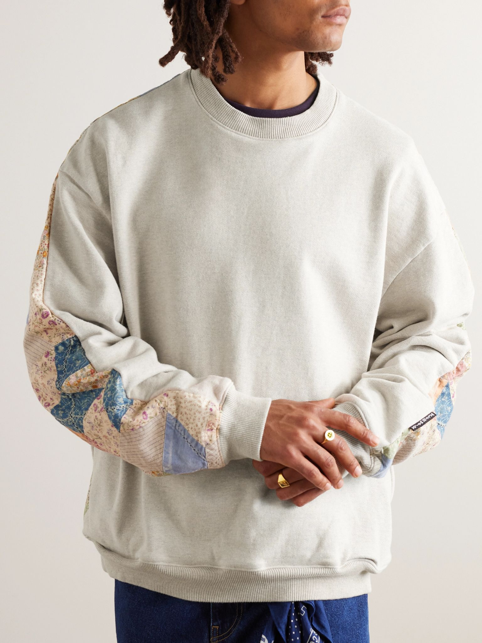 Patchwork Cotton-Blend Jersey Sweatshirt Gray - 3