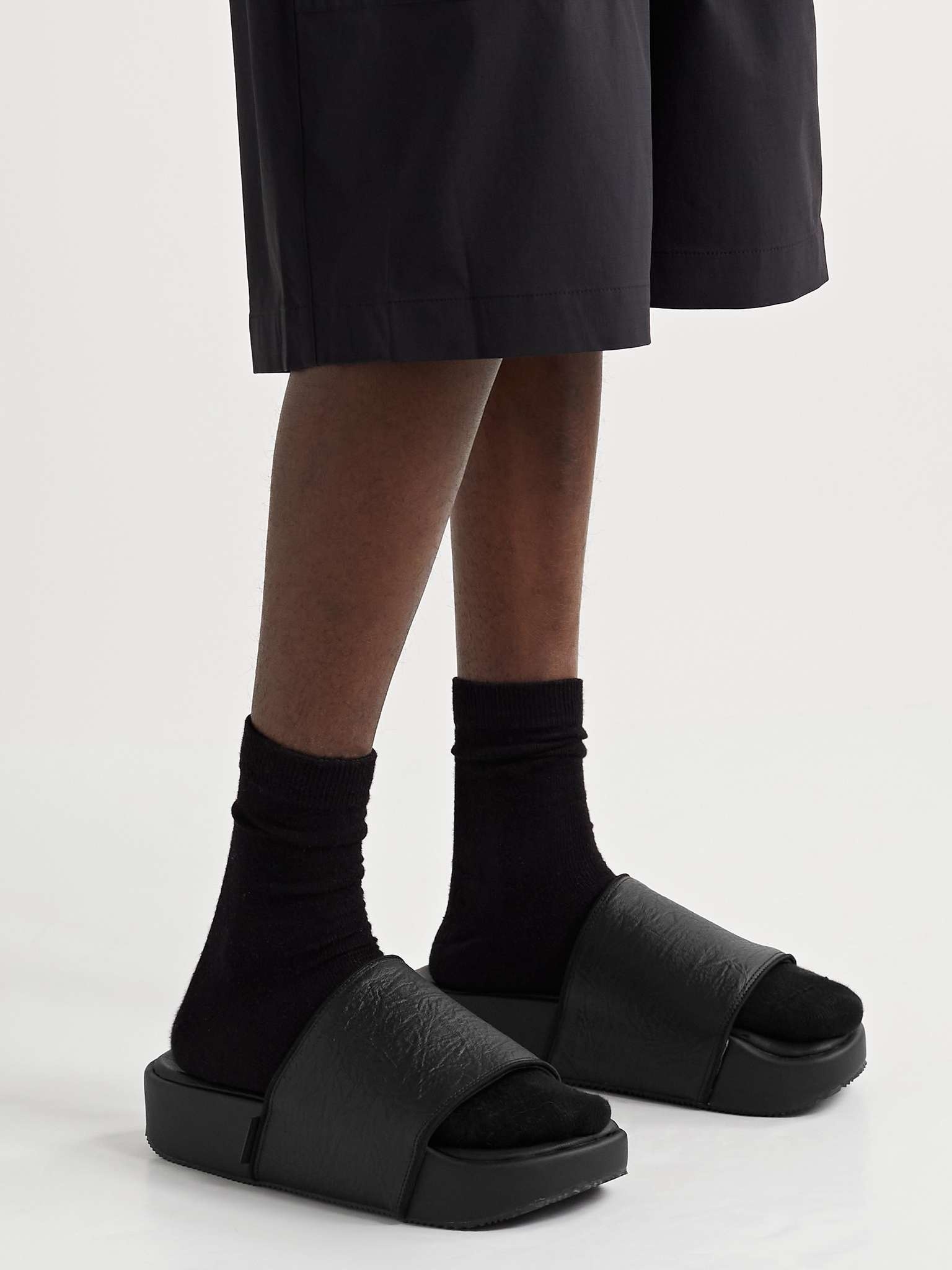 Grosgrain-Trimmed Leather Slides - 2