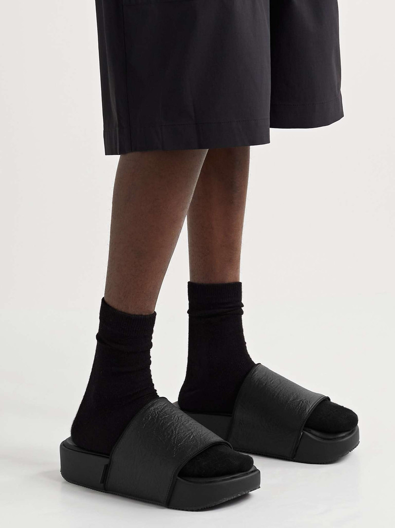 Grosgrain-Trimmed Leather Slides 2