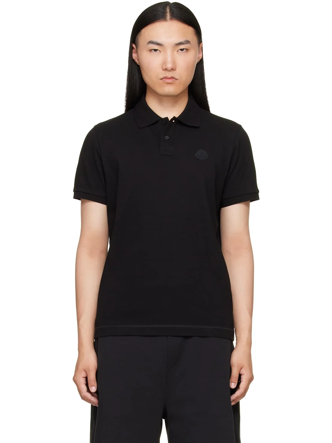 Black Logo Cotton Piquet Polo - 1