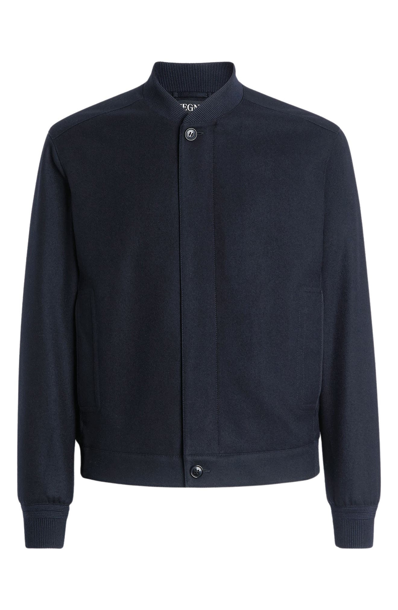 ZEGNA Oasi Cashmere Elements Water Repellent Bomber Jacket in Navy at Nordstrom - 4