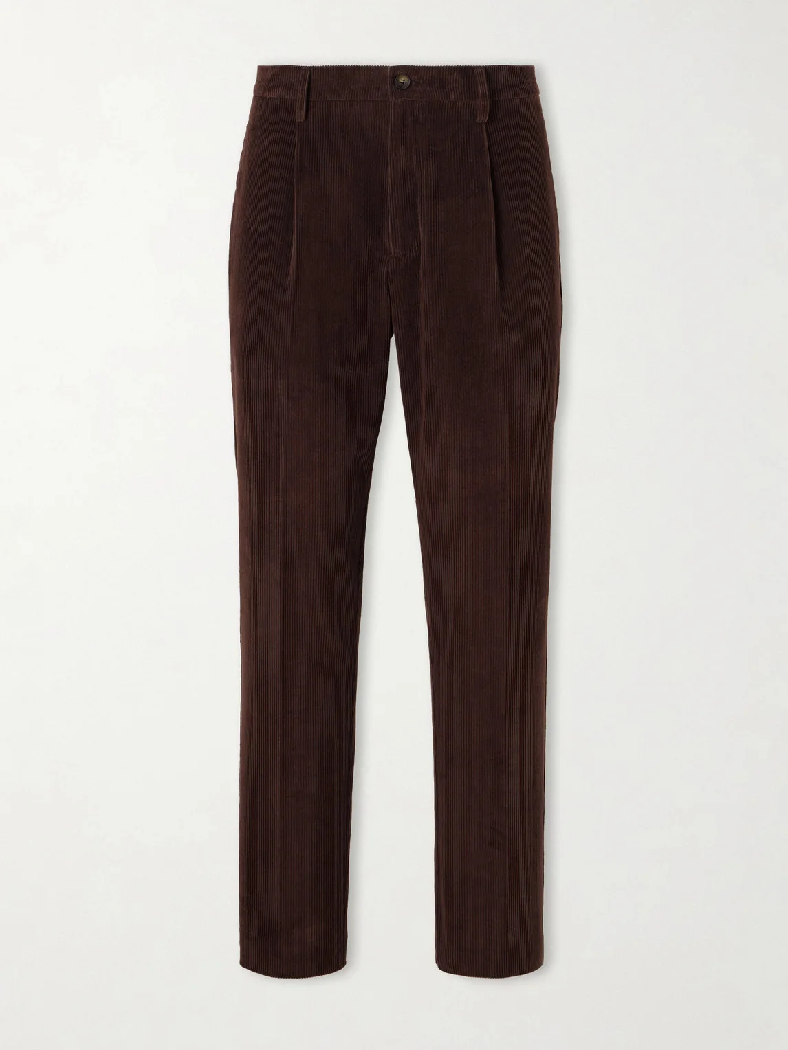 Straight-Leg Pleated Cotton-Corduroy Trousers - 1
