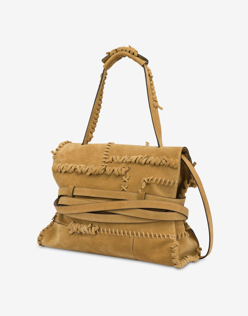 MOSCHINO TIE ME BAG IN SUEDE WITH STITCHING MEDIUM 1