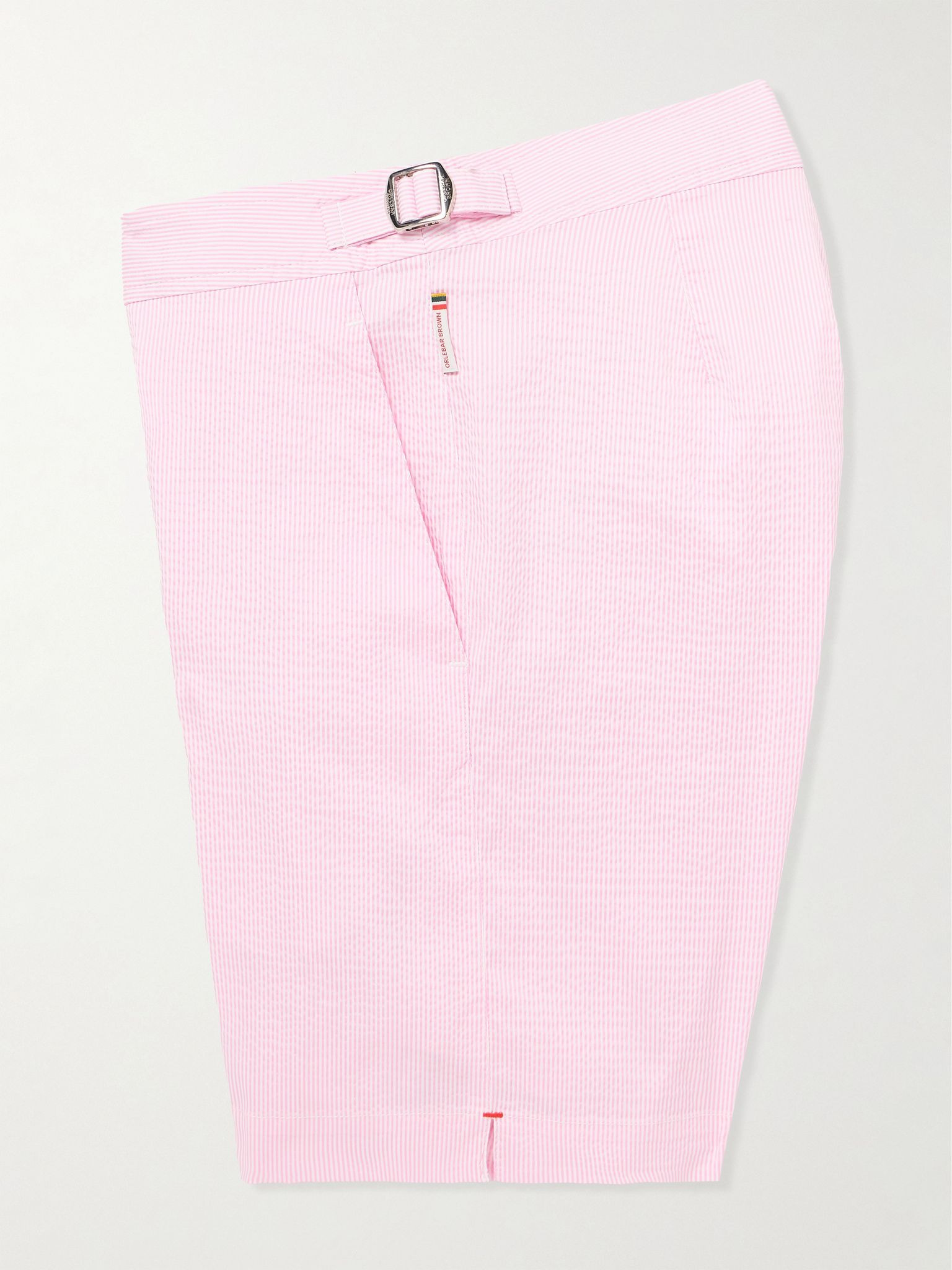 Bulldog Slim-Fit Mid-Length Striped Seersucker Swim Shorts Pink - 5