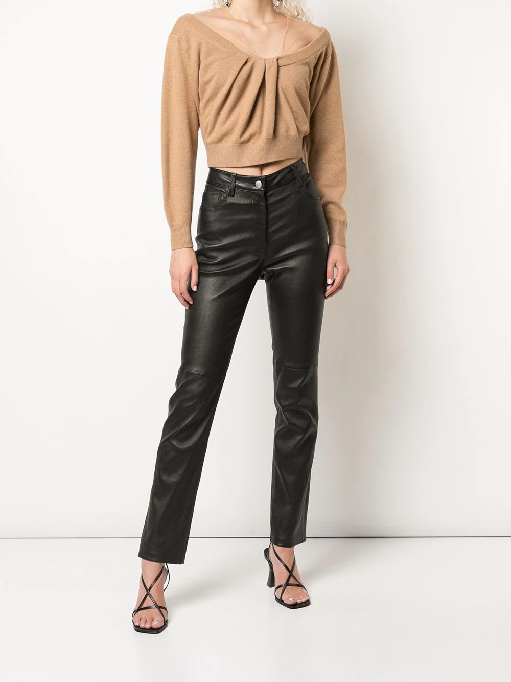 draped neck cropped jumper - 2