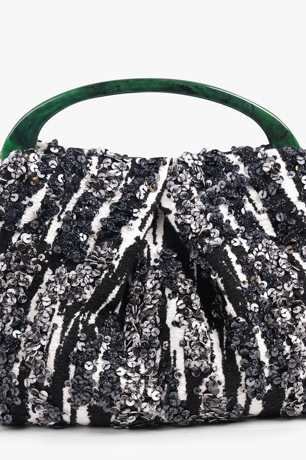 SEQUIN EMBELLISH MINI RESIN HANDLE BAG | BLACK/WHITE/GREEN - 4