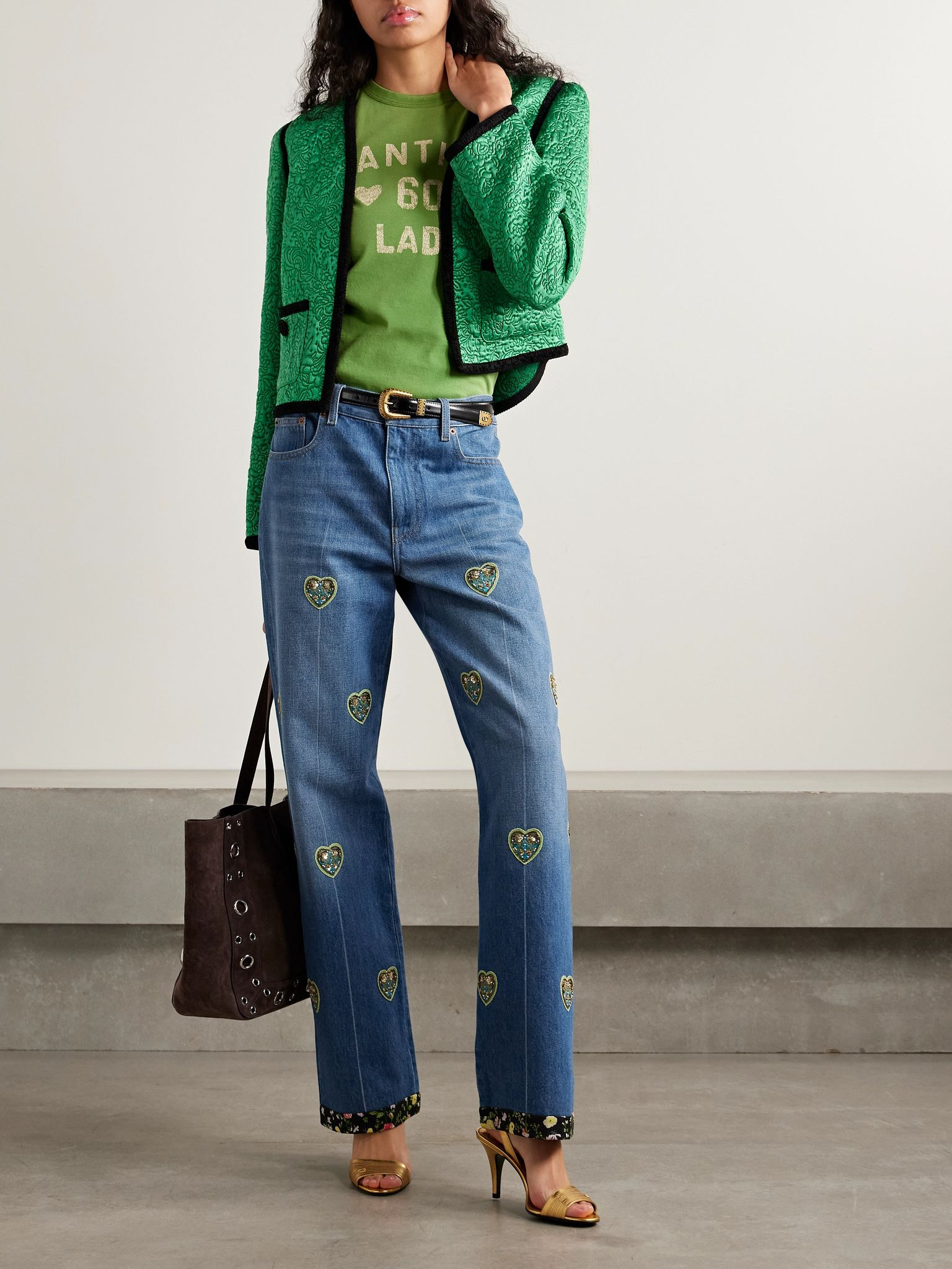 Embroidered embellished high-rise straight-leg jeans Dark denim - 2