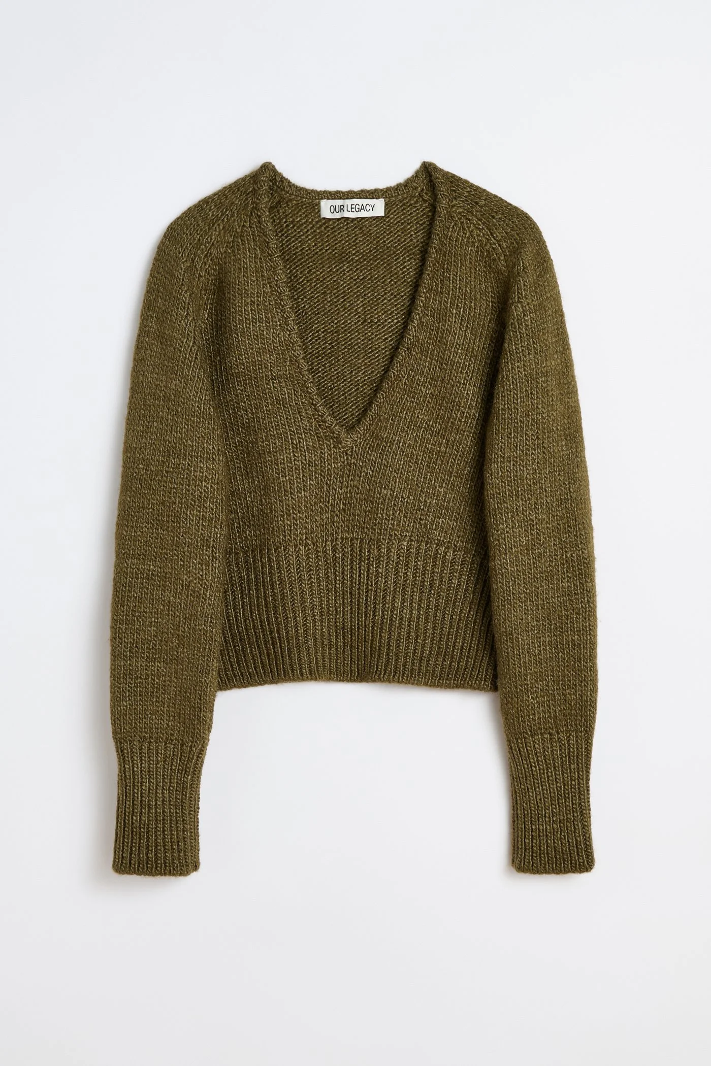 Sharp V-Neck Flush Green Rustic Wool Silk - 1