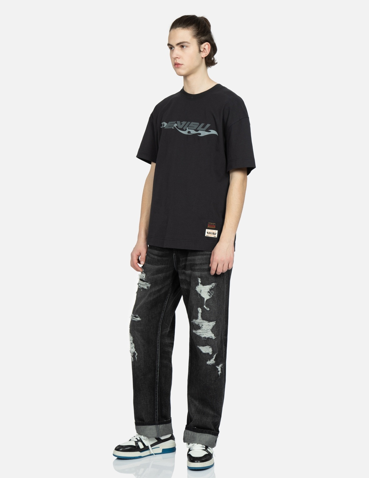 LOGO PRINT LOOSE-FIT DISTRESSED DENIM JEANS - 3