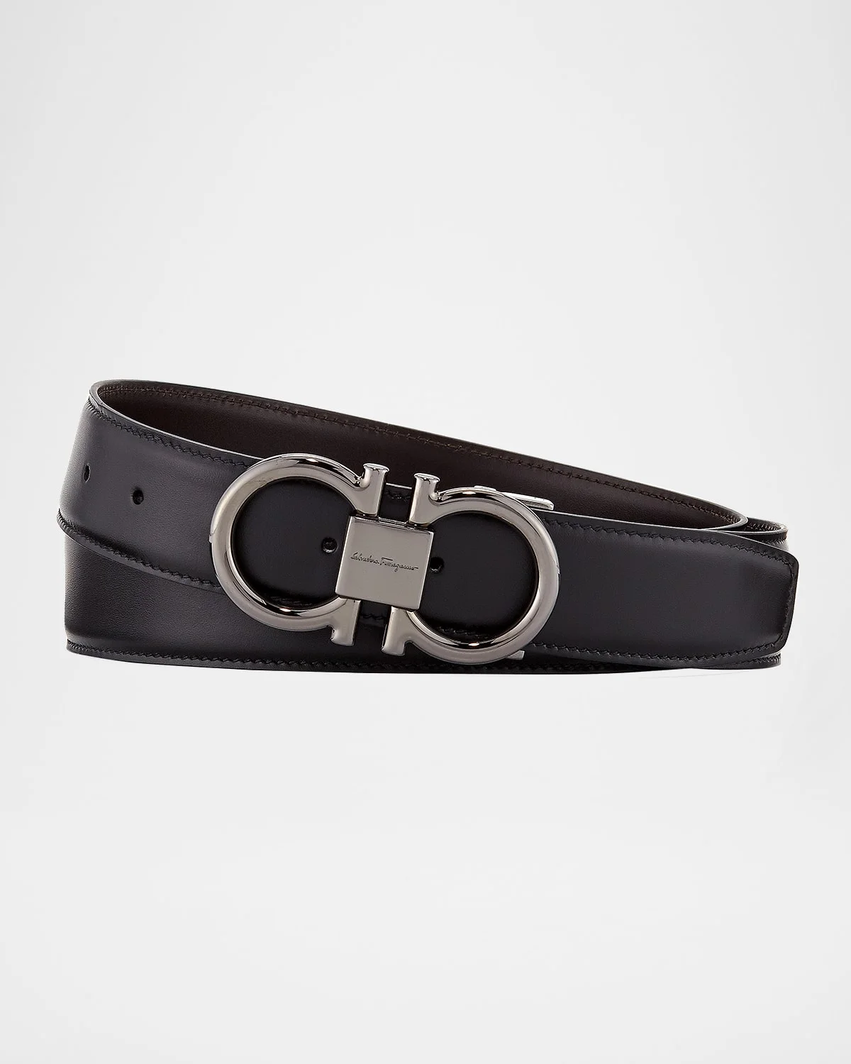 Men's Double-Gancini Reversible Leather Belt - 1