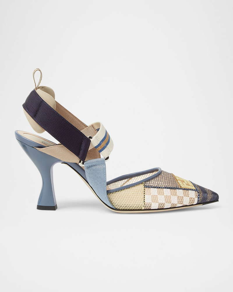 Colibri Patchwork Mesh Slingback Pumps 1