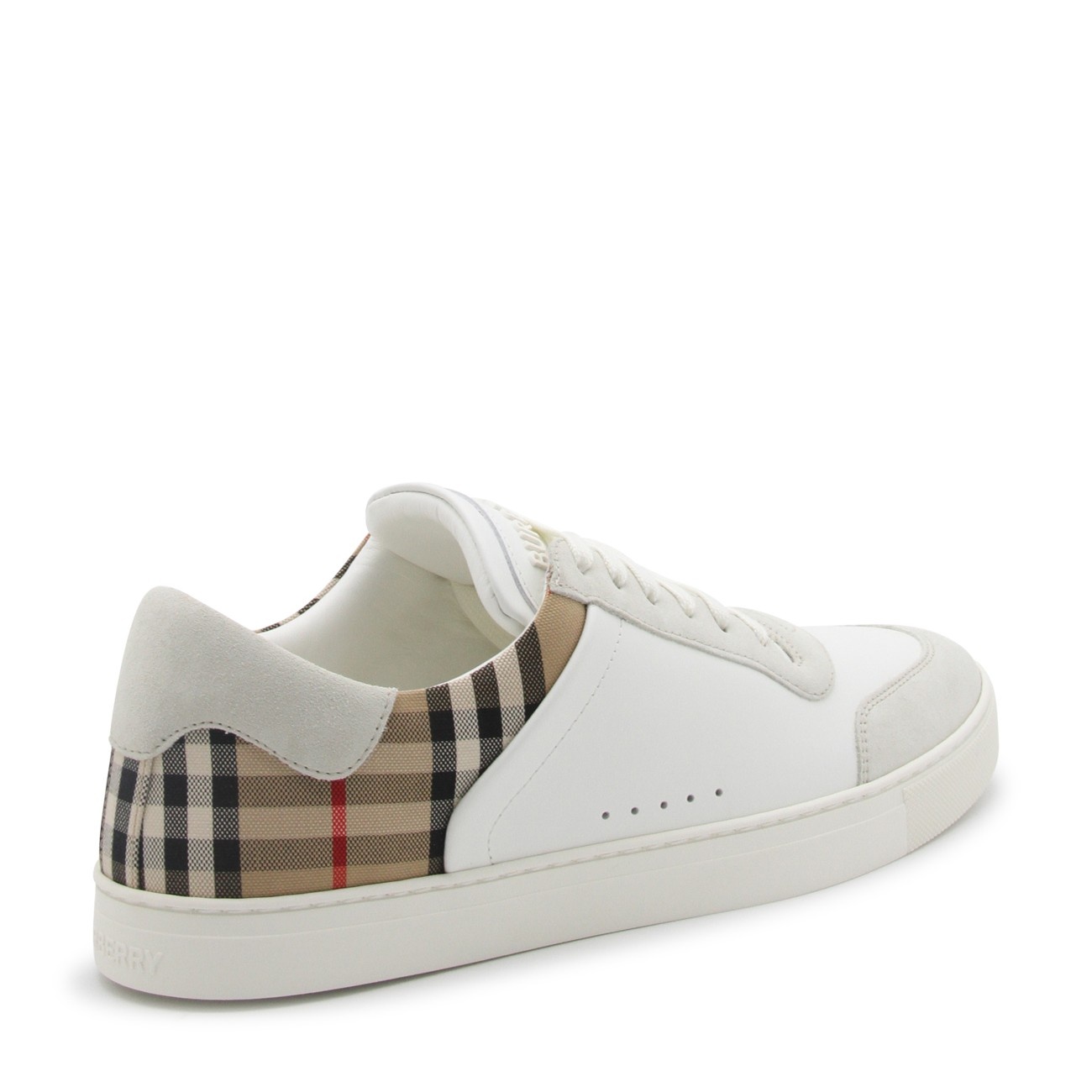 white and archive beige canvas and leather sneakers - 3