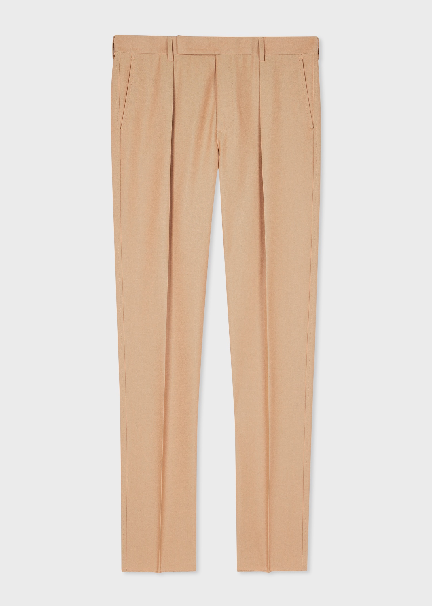 Tapered-Fit Tan Wool-Cotton Pleated Trousers - 1
