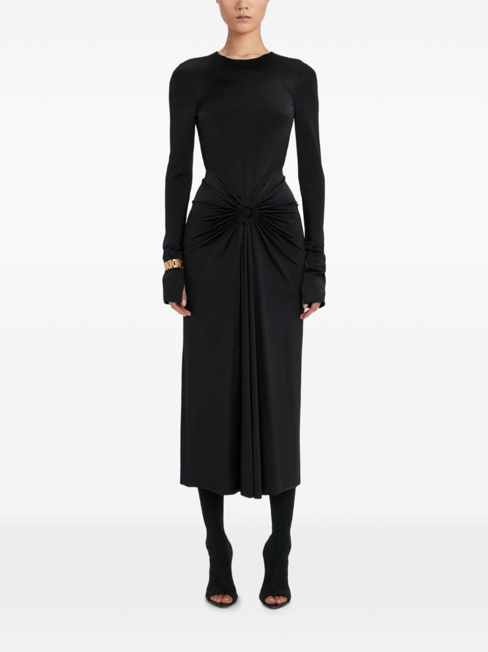 gathered long-sleeve midi dress - 2