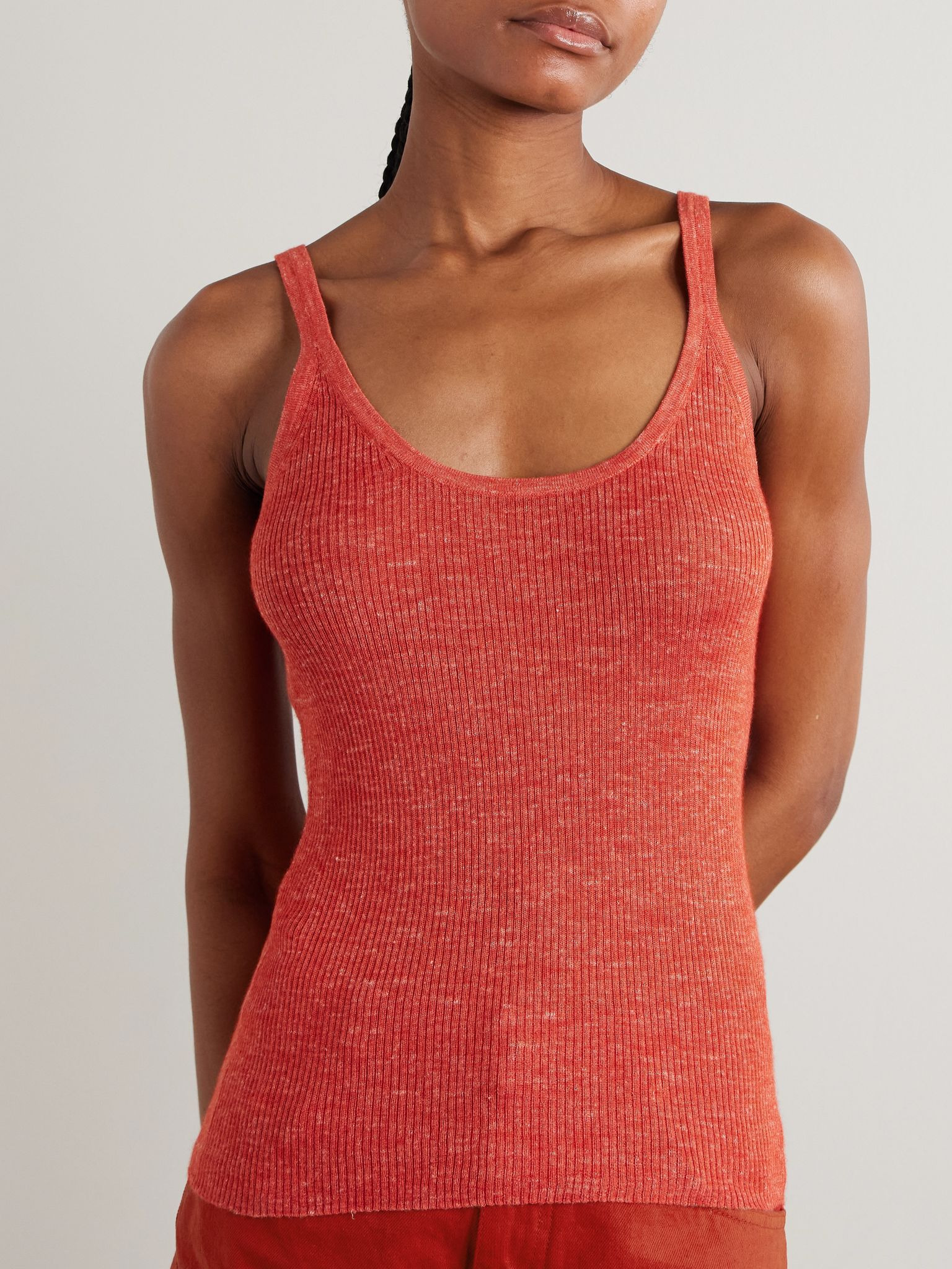 Cinxia ribbed cashmere, silk and hemp-blend tank Orange - 3