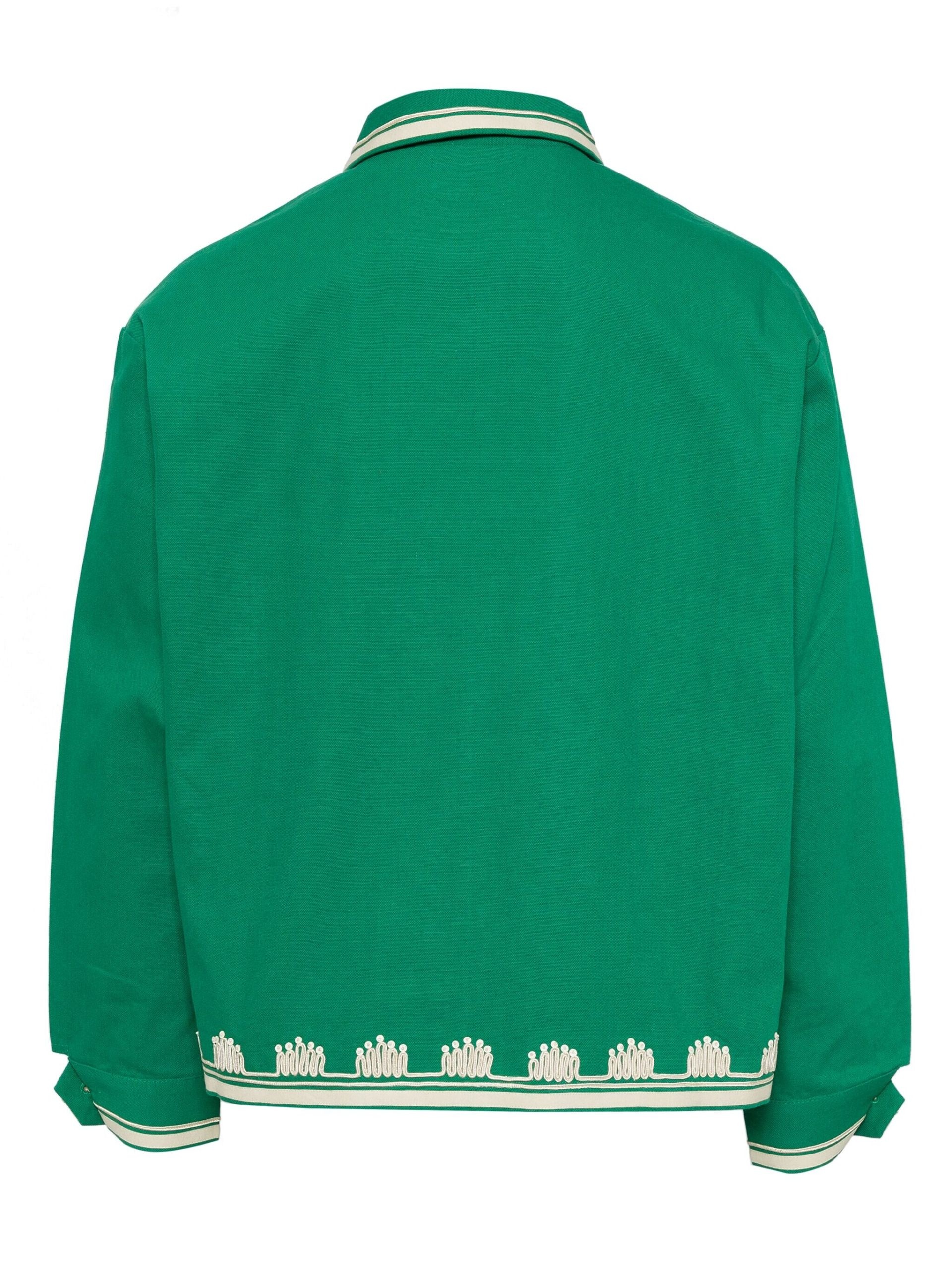 Green Embroidered Edges Cotton Shirt Jacket - 2