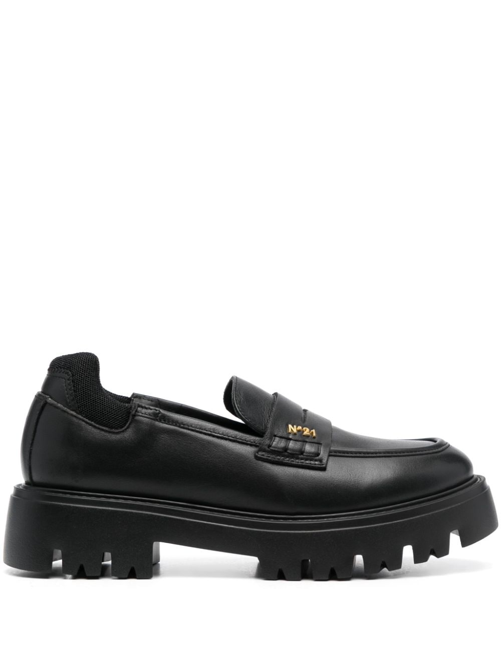 logo-plaque leather loafers - 1