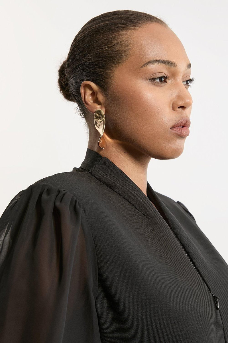 KAREN MILLEN Plus Size Bandage Figure Form Zip Detail Chiffon Sleeve Knit Top outlook