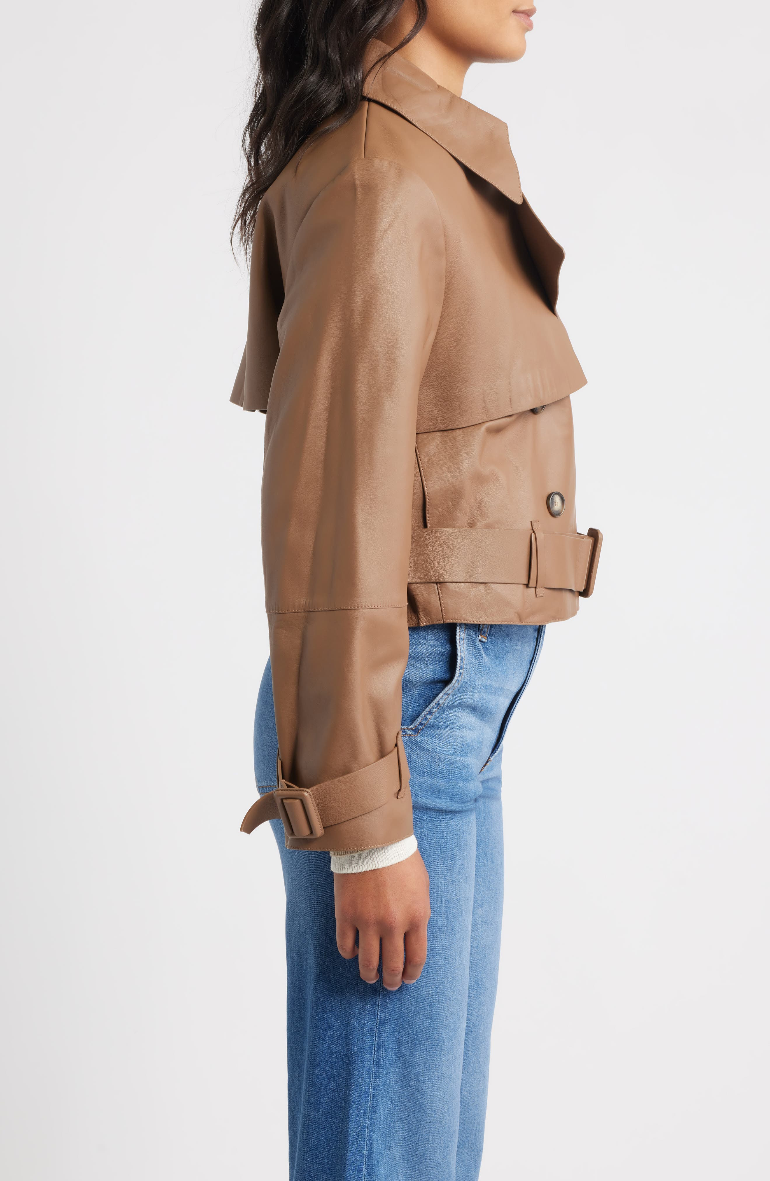 BOSS Satela Double Breasted Leather Jacket in Rust/Copper at Nordstrom - 3