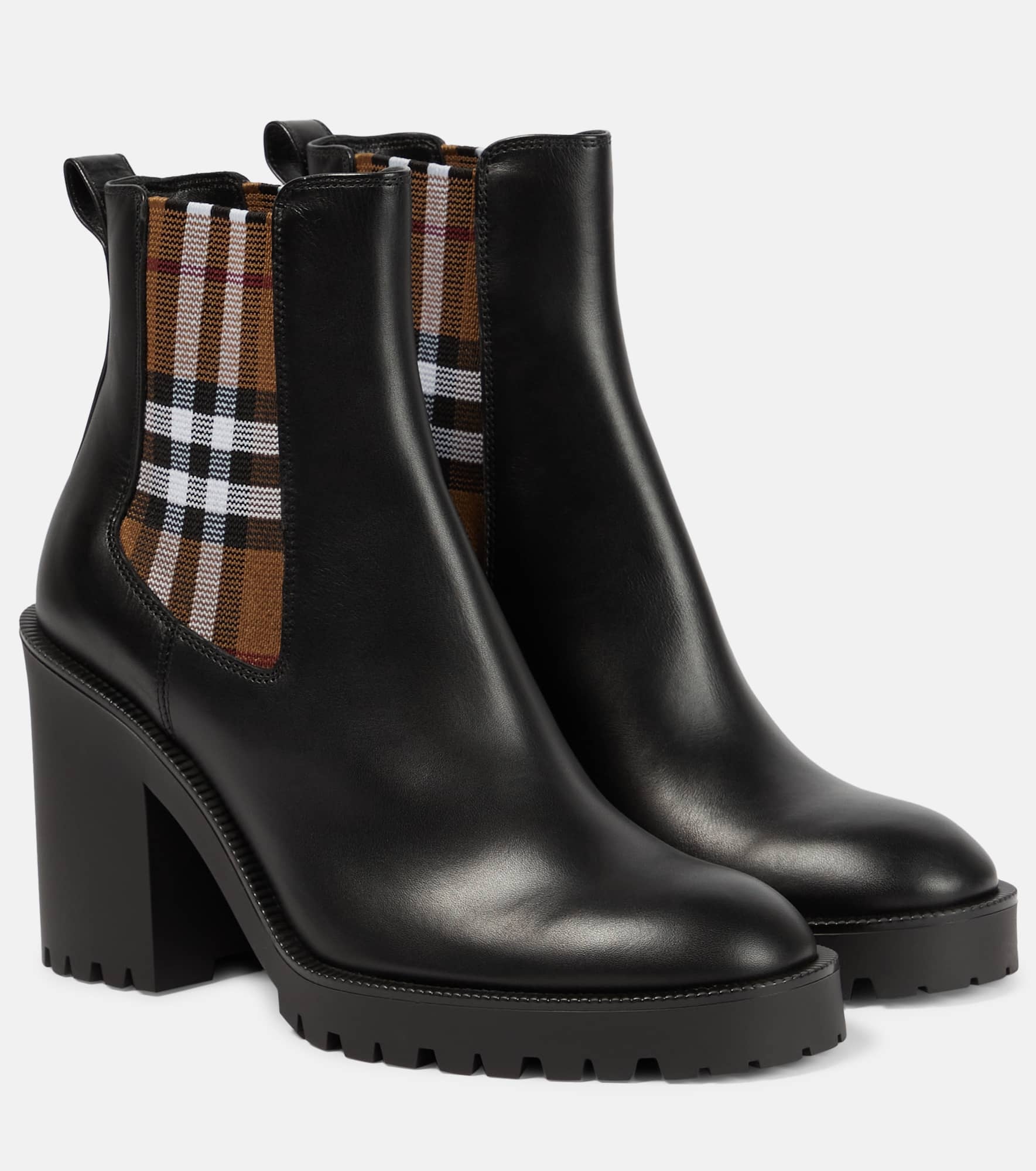 Burberry Check leather ankle boots - 1