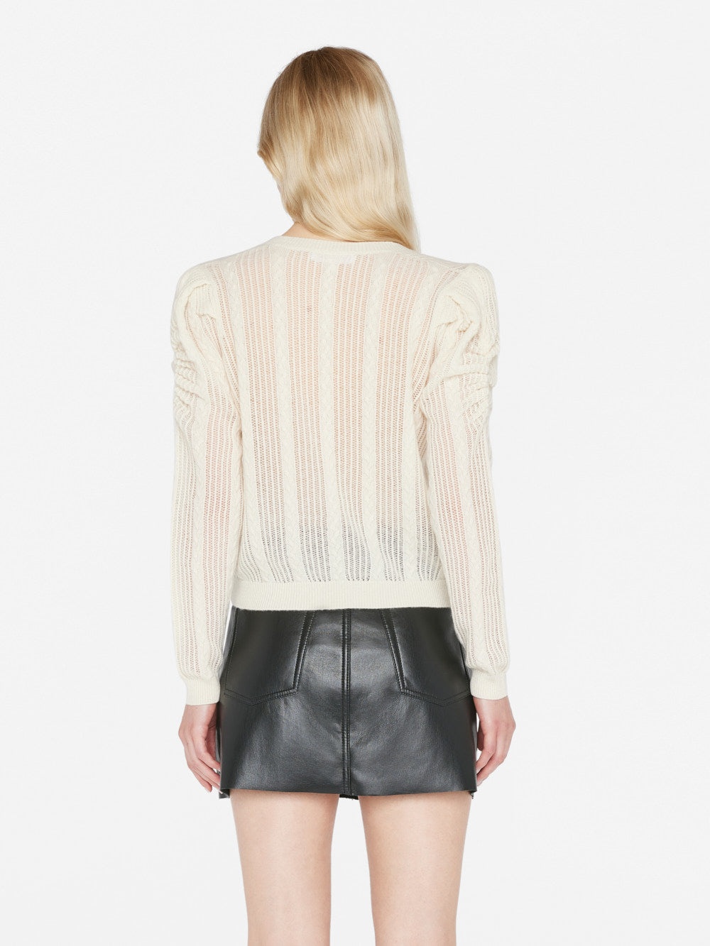 Pointelle Cashmere Ruched Sweater in Off White - 6