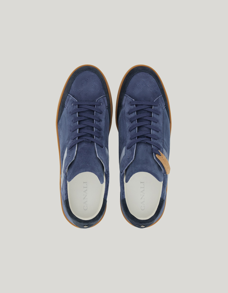 CANALI NUVOLA LIGHT BLUE AND GRAY SNEAKERS IN CALFSKIN SUEDE 4