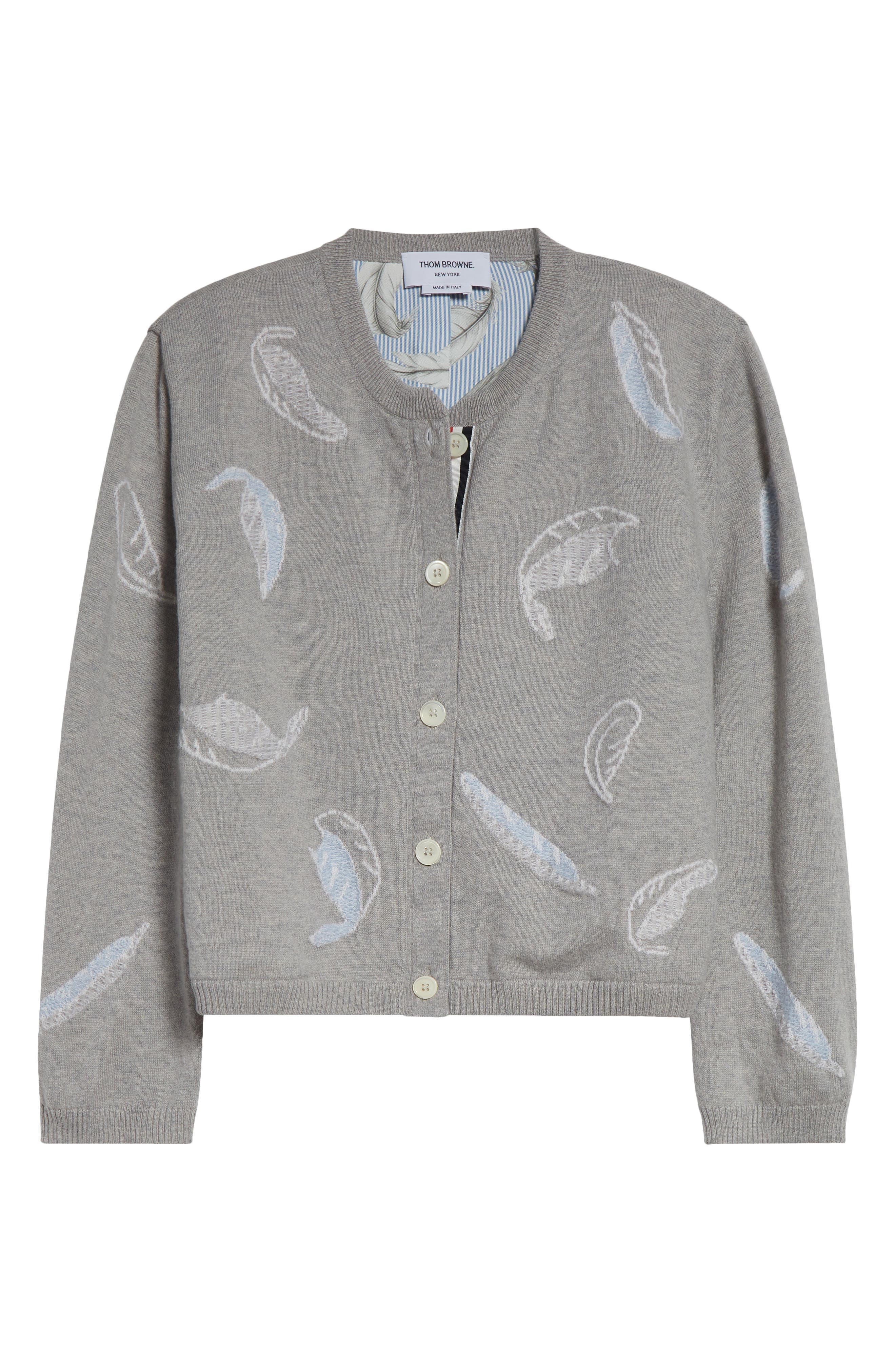 Thom Browne Feather Intarsia Cashmere Cardigan in Pale Grey at Nordstrom - 6