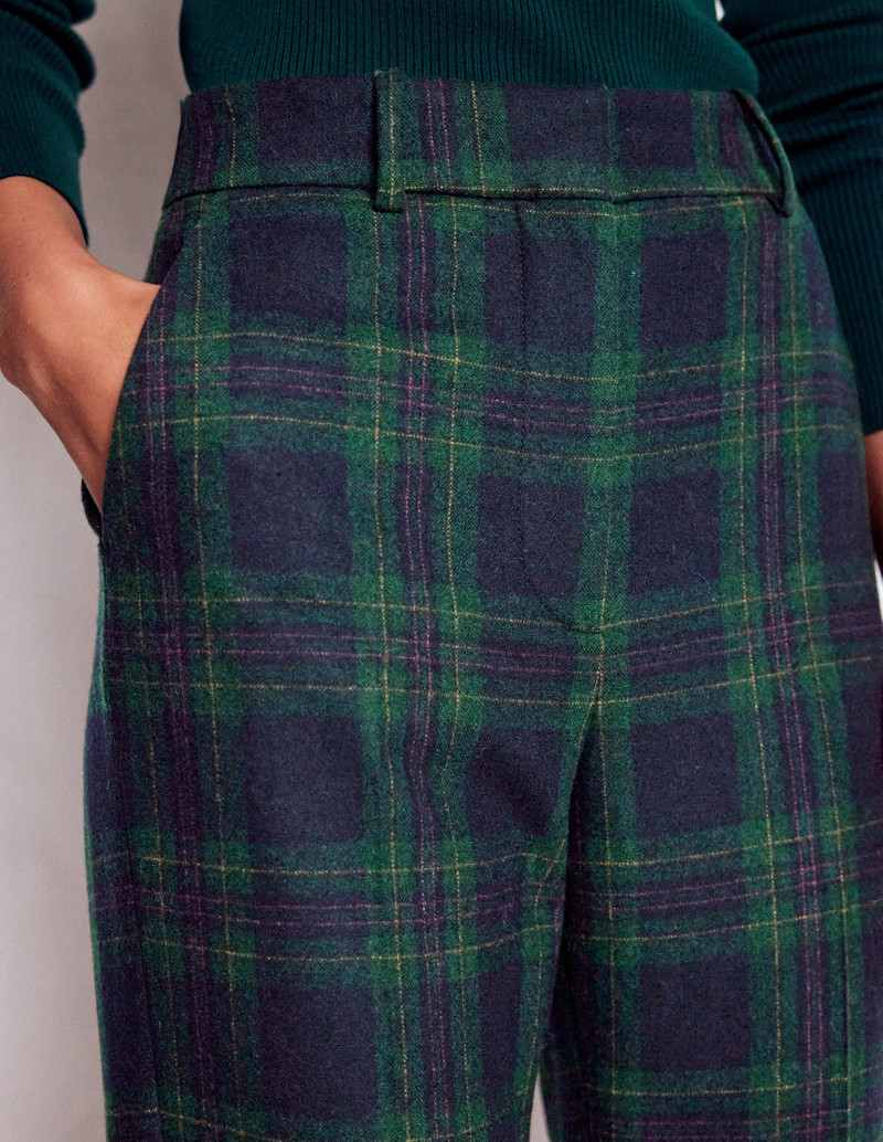Canonbury Wool Pants-Navy and Green Tonal Check 3
