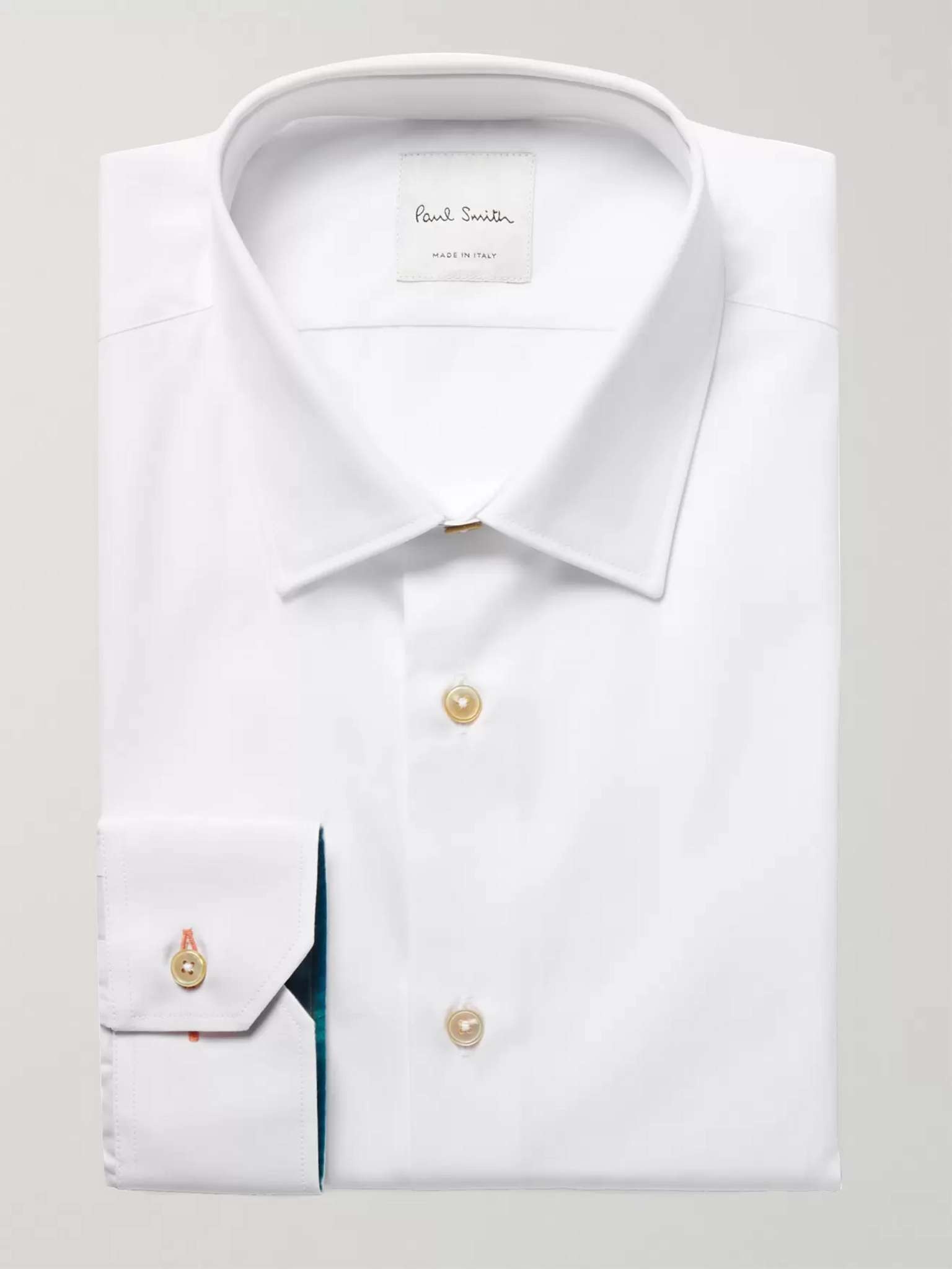 White Slim-Fit Contrast-Cuff Cotton-Poplin Shirt - 2