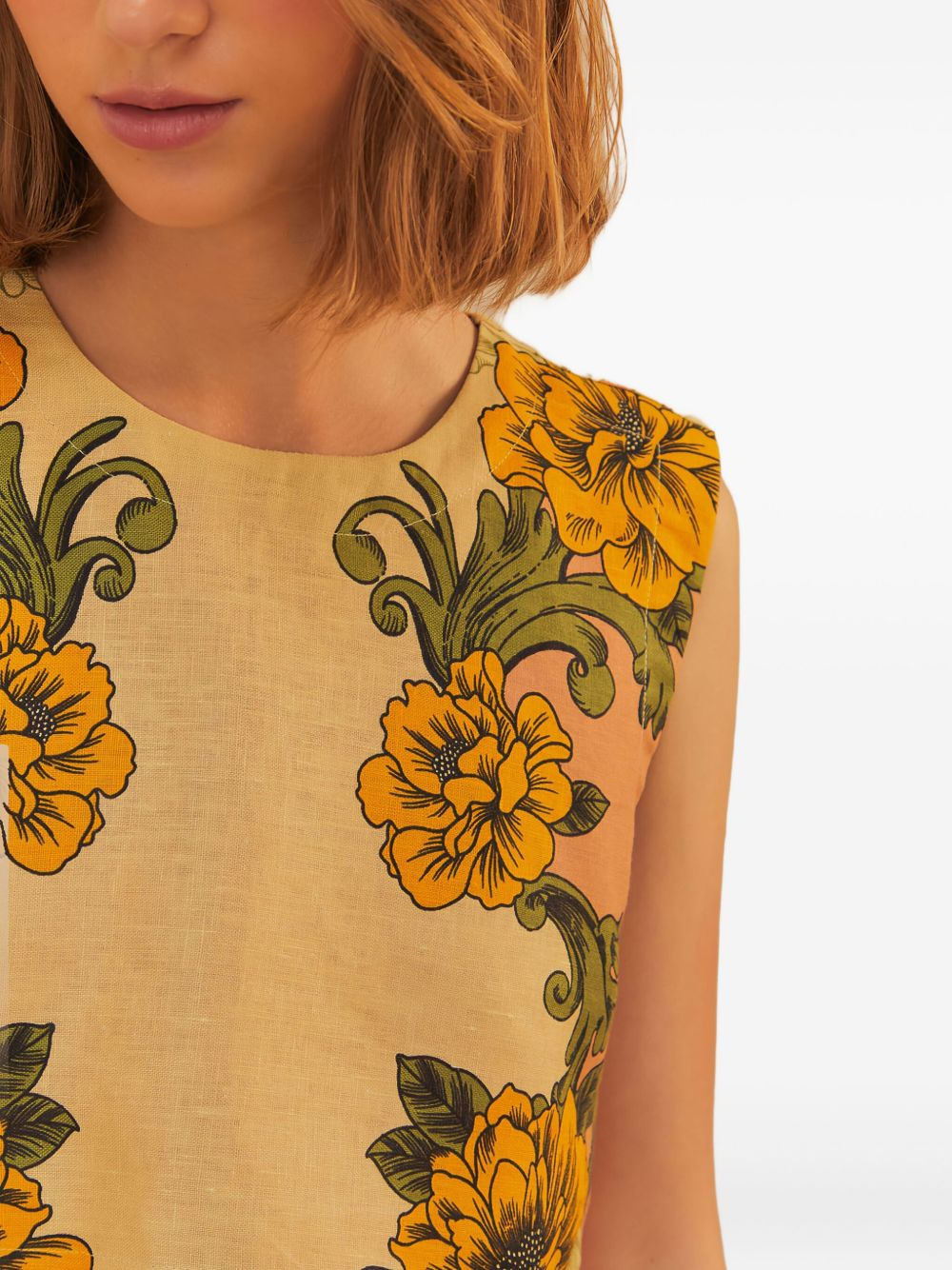 floral-print linen top - 3