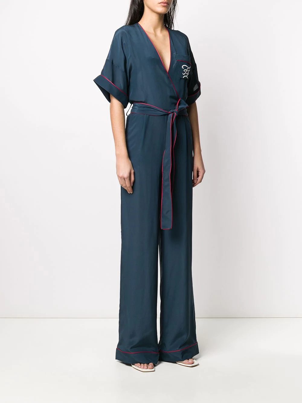 belted Karligraphy motif jumpsuit - 3